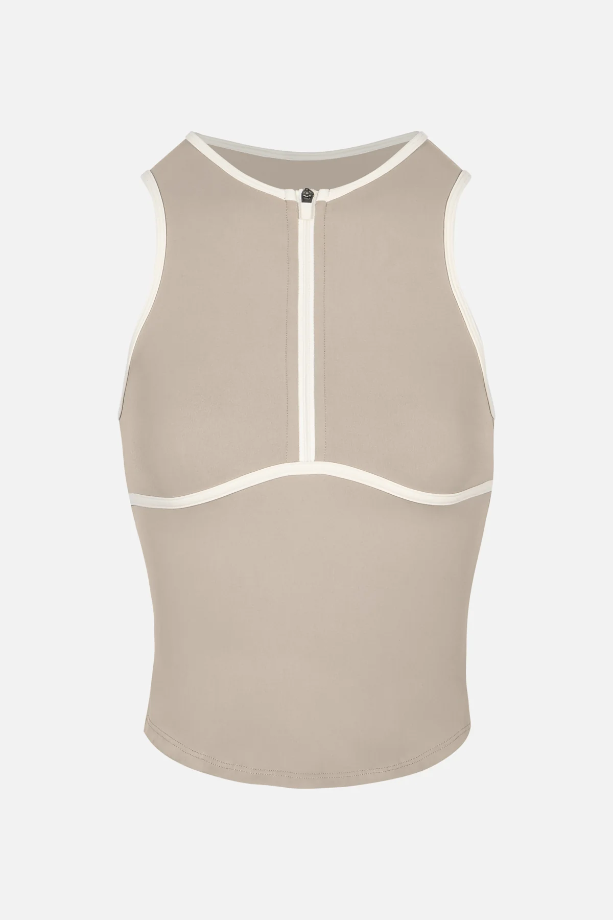 Base Contrast Trim Sleeveless Zip Up Jacket - Taupe/Tofu - Image 7