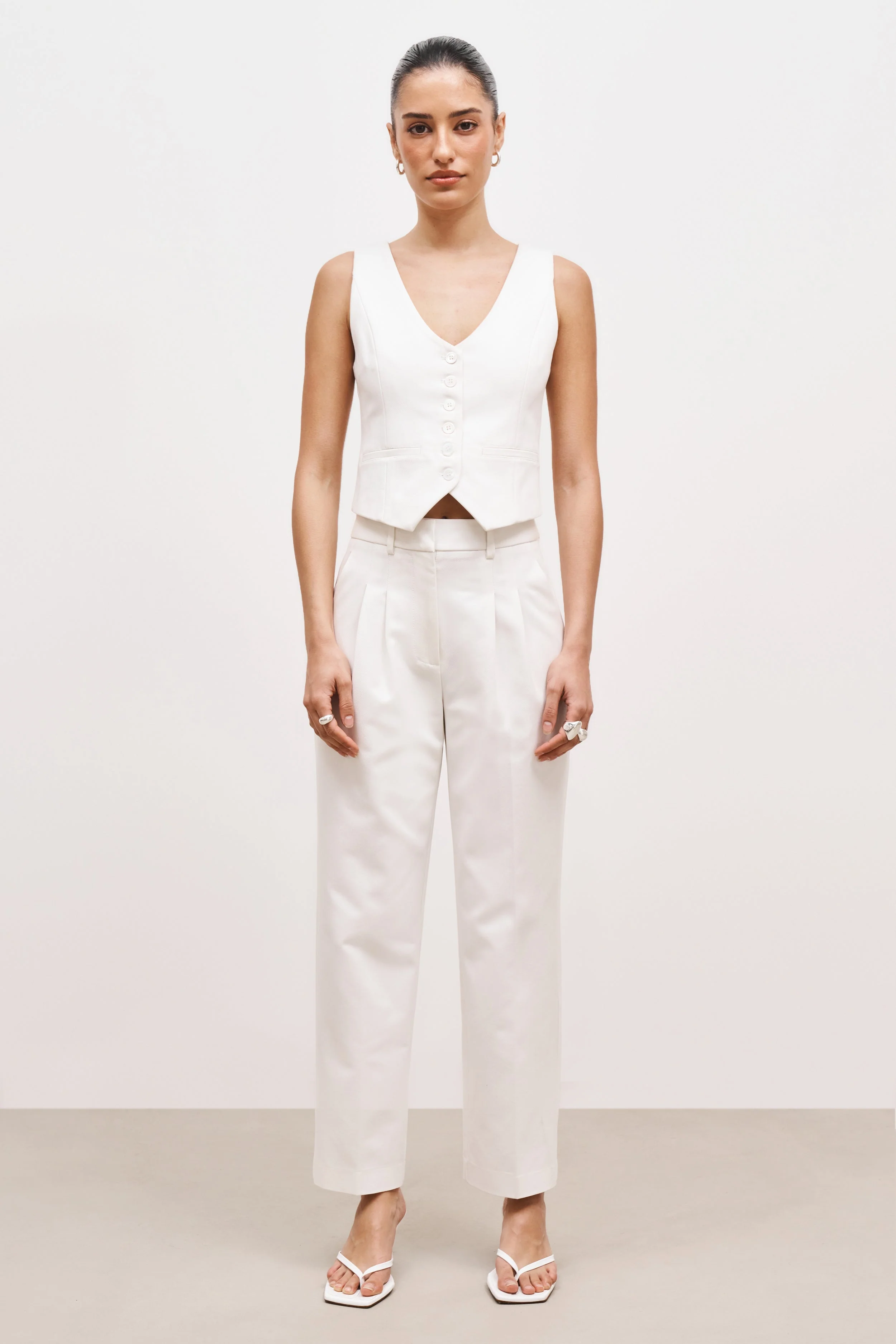 Carrot Leg Trousers - Cream - Image 3