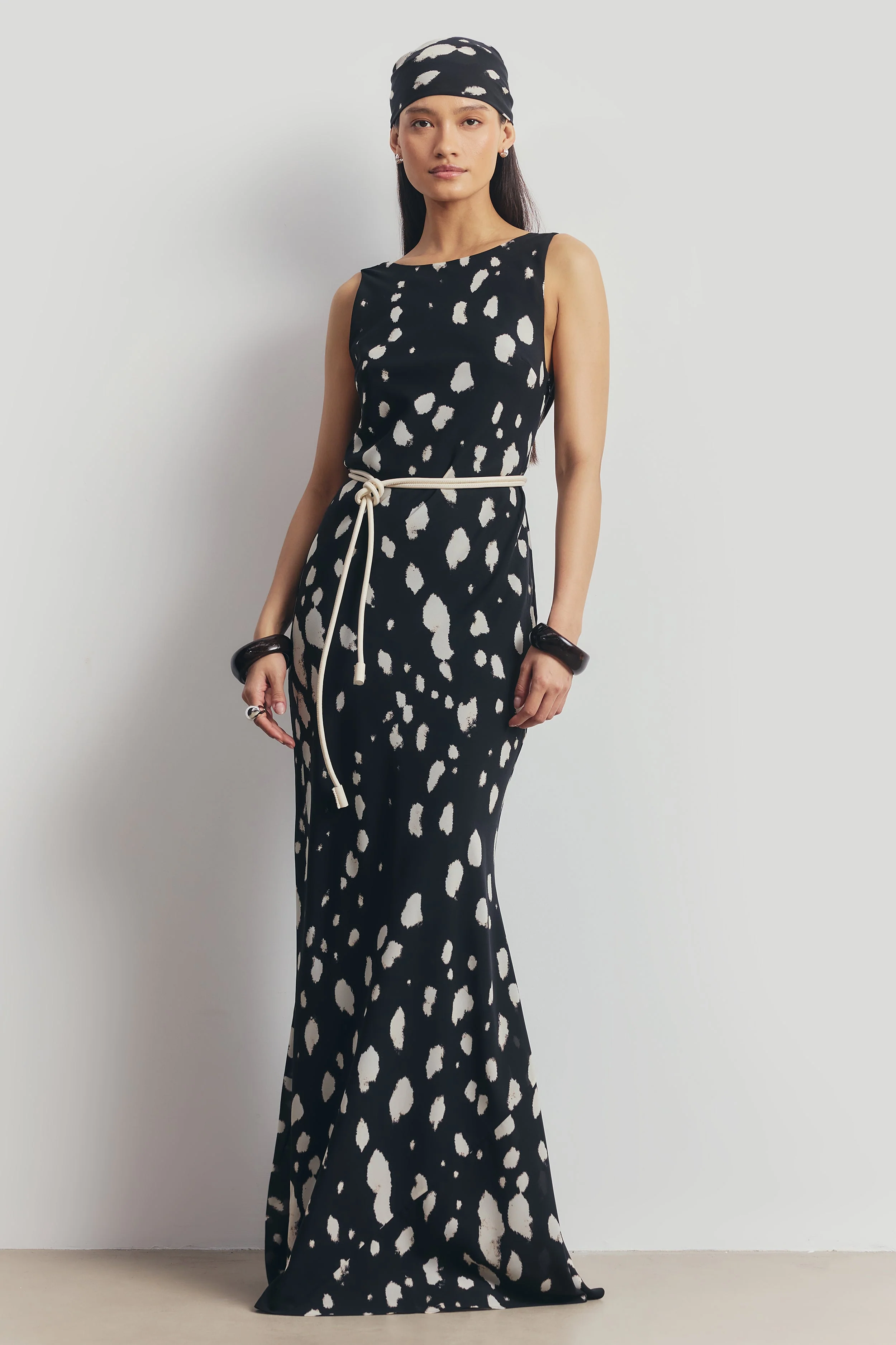 Chiffon Backless Cowl Maxi Dress - Abstract Dot - Image 4
