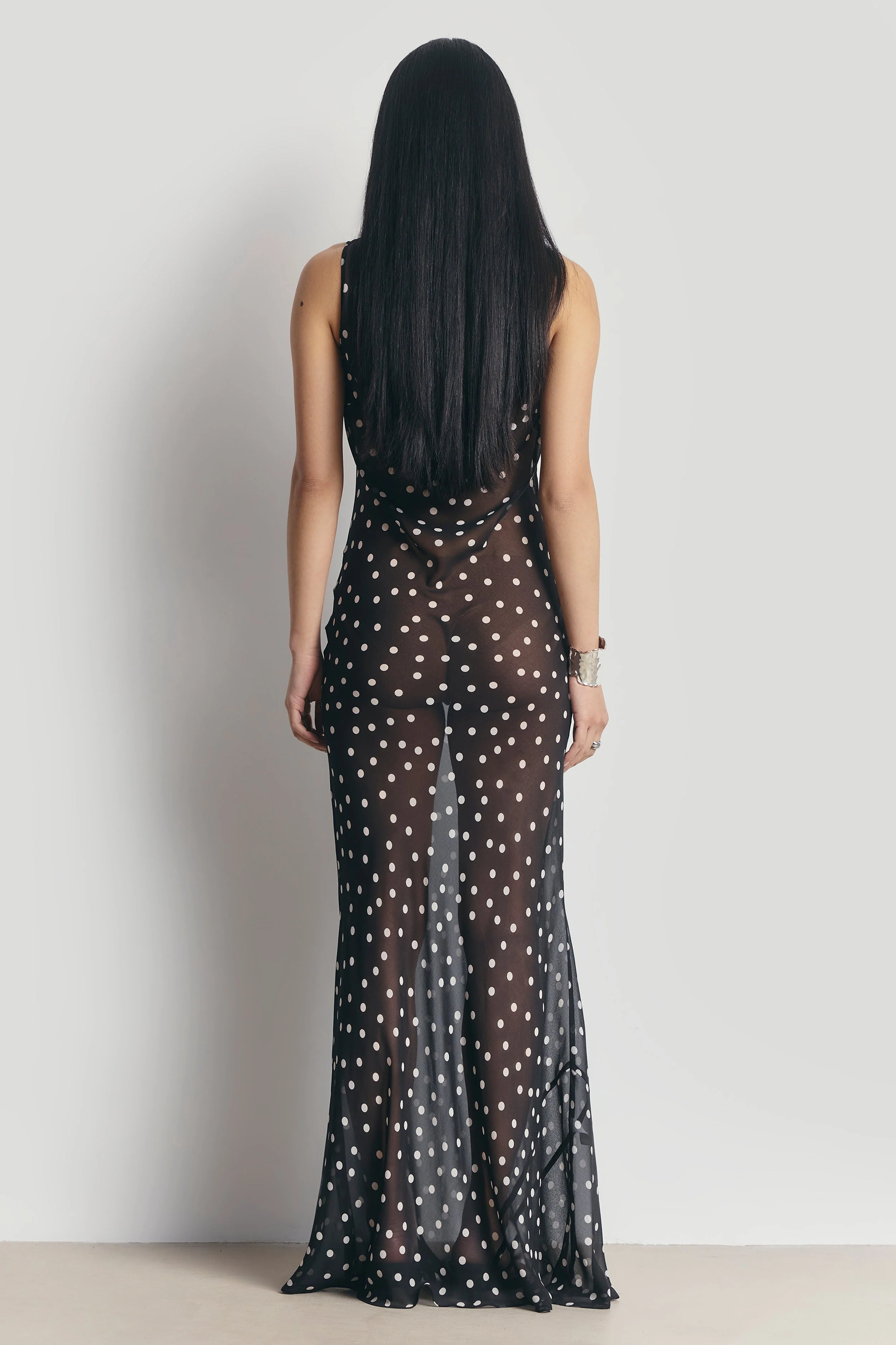 Chiffon Cowl Neck Gown - Maxi Polka Dot - Image 2