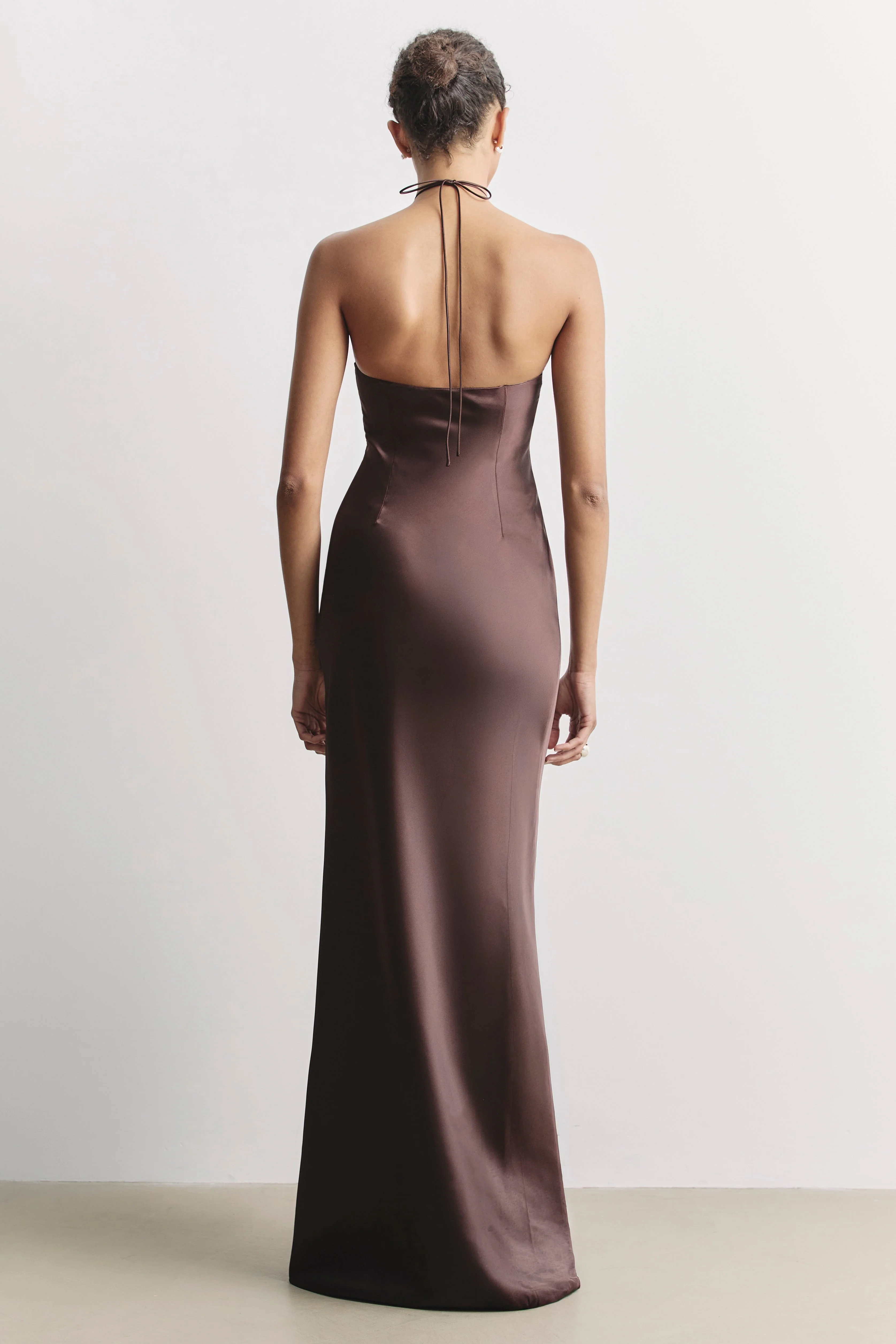 Clean Cut Satin Halterneck Gown - Carob - Image 2