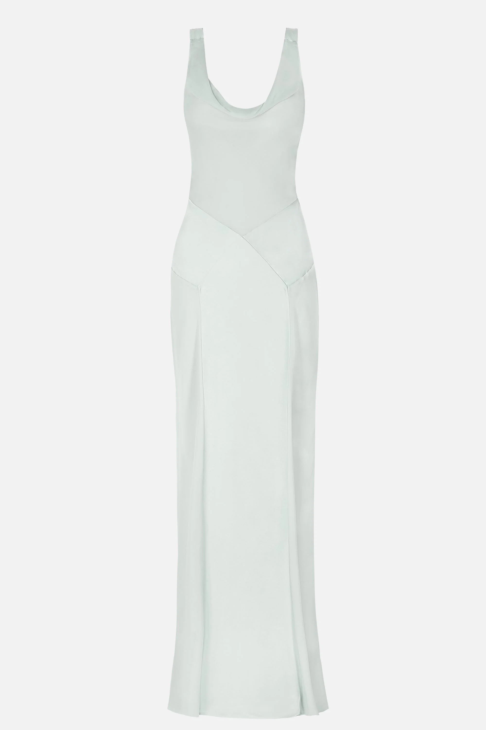 Sheer Chiffon Cowl Neck Satin Panel Gown - Mint - Image 6