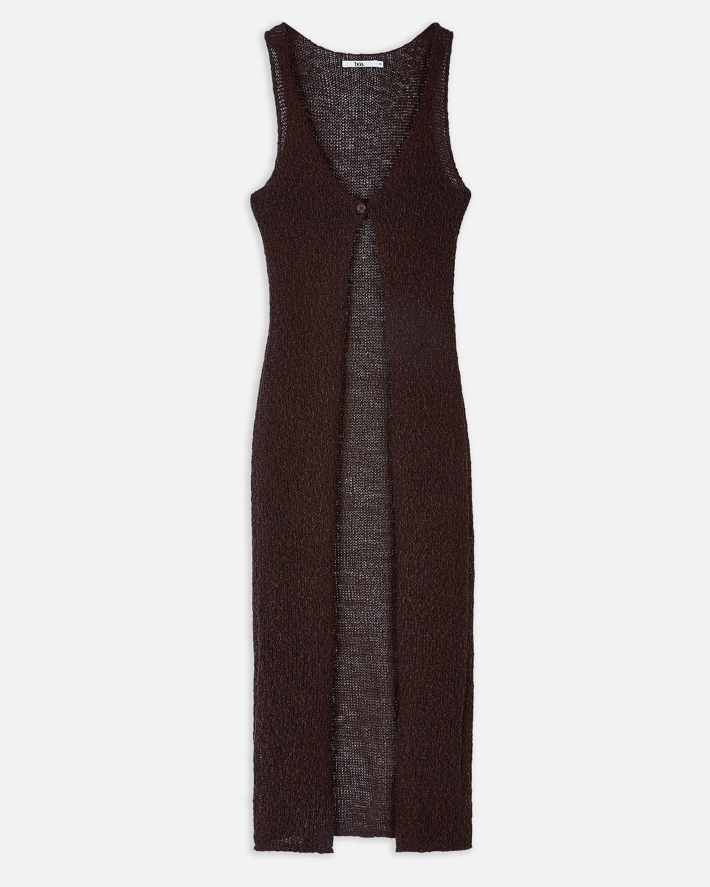 Crochet Knit V Neck Maxi Waistcoat - Carob - Image 10