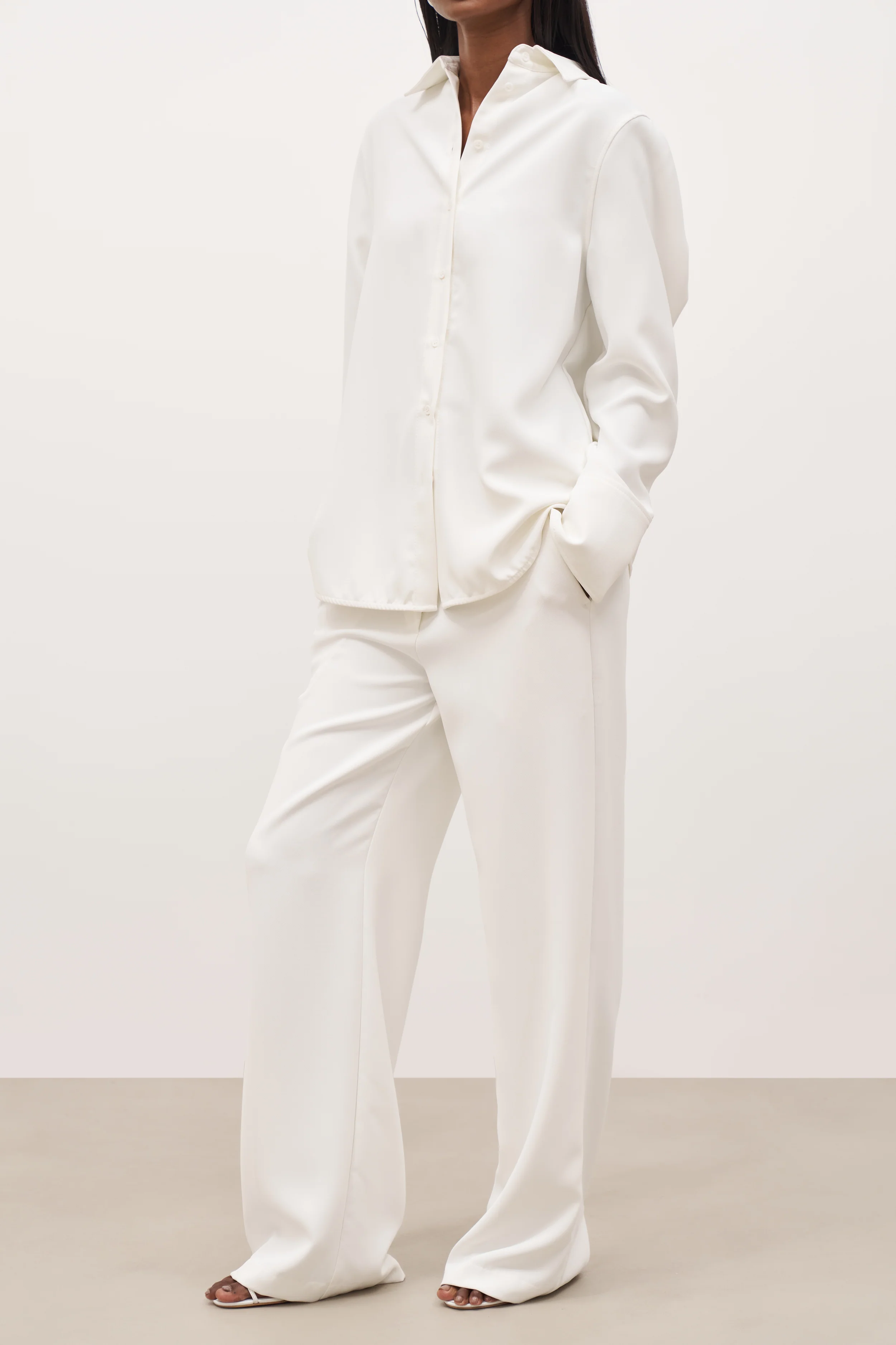 Draped Mid Rise Trousers - White - Image 5