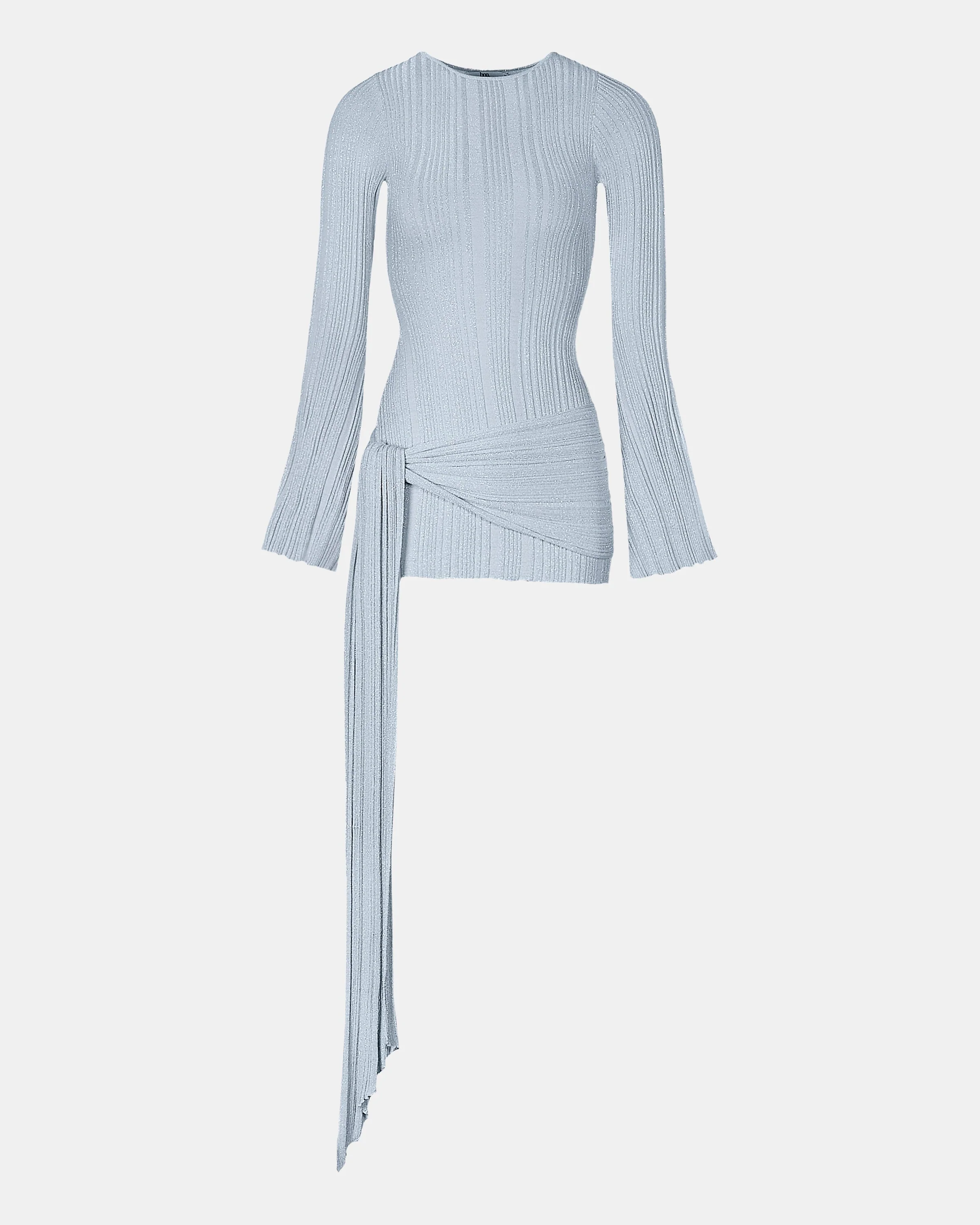 Fine Knit Gathered Longsleeve Mini Dress - Powder Blue Shimmer - Image 11