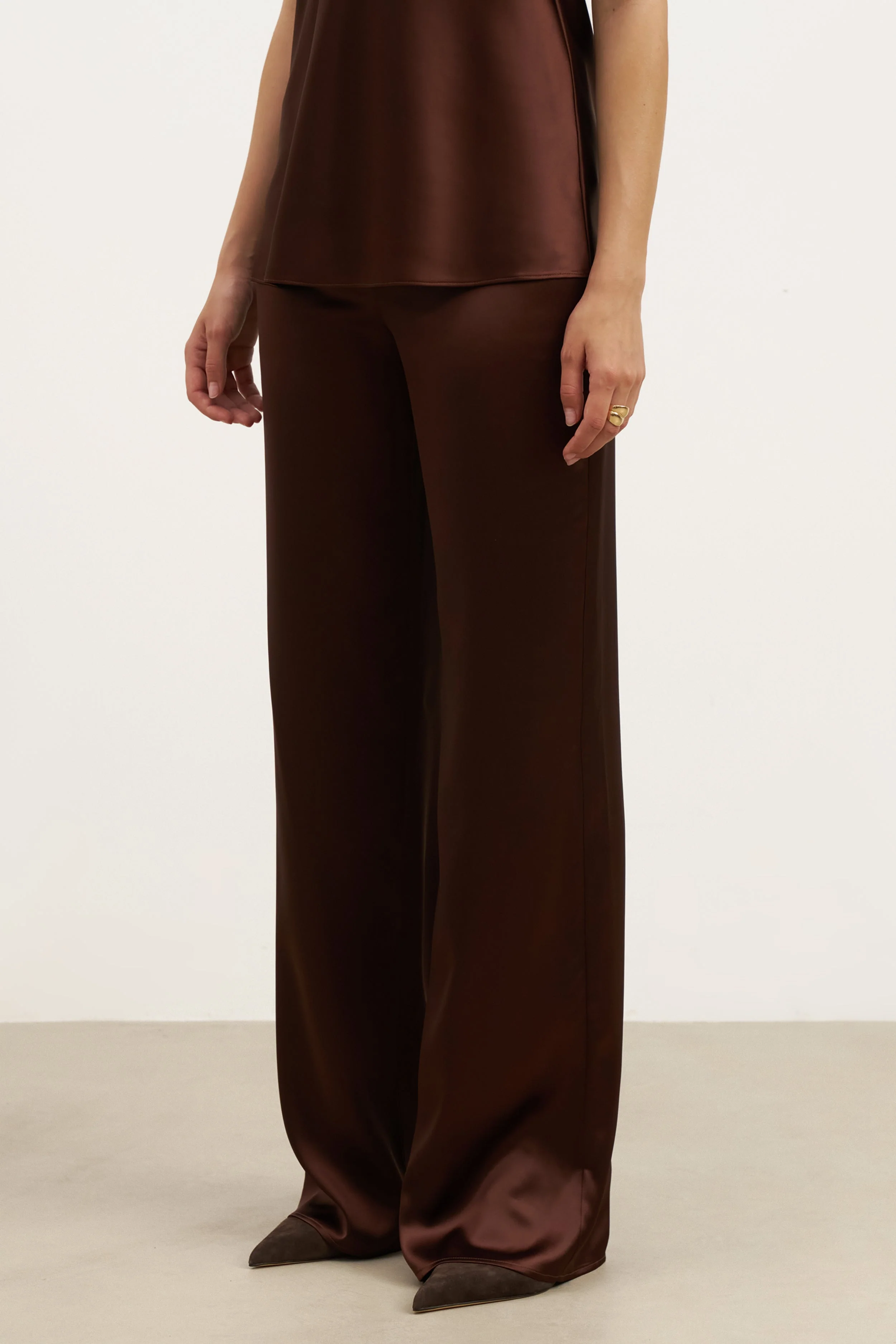 Formal Satin Straight Leg Trousers - Carob - Image 7