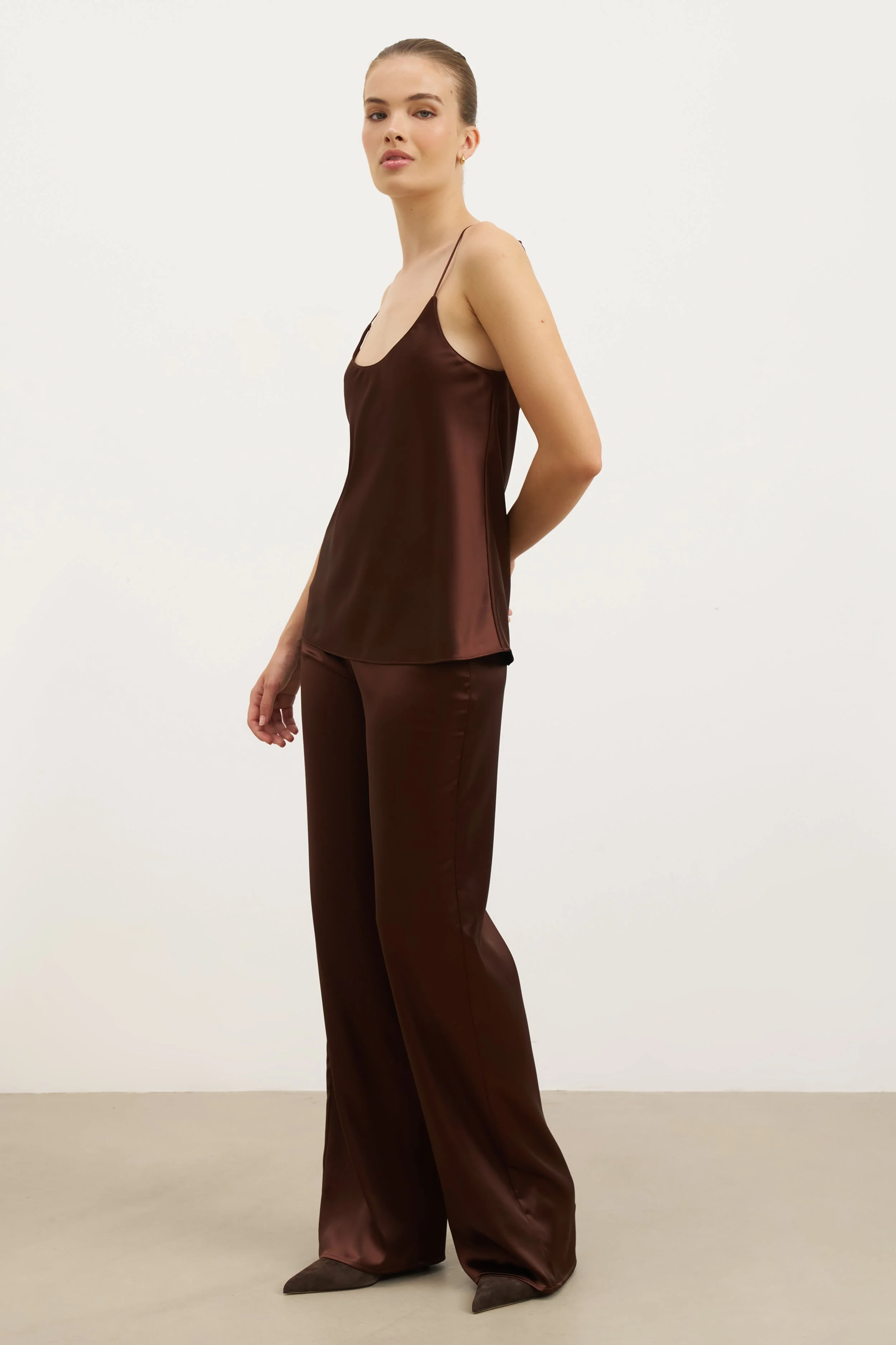 Formal Satin Straight Leg Trousers - Carob - Image 8
