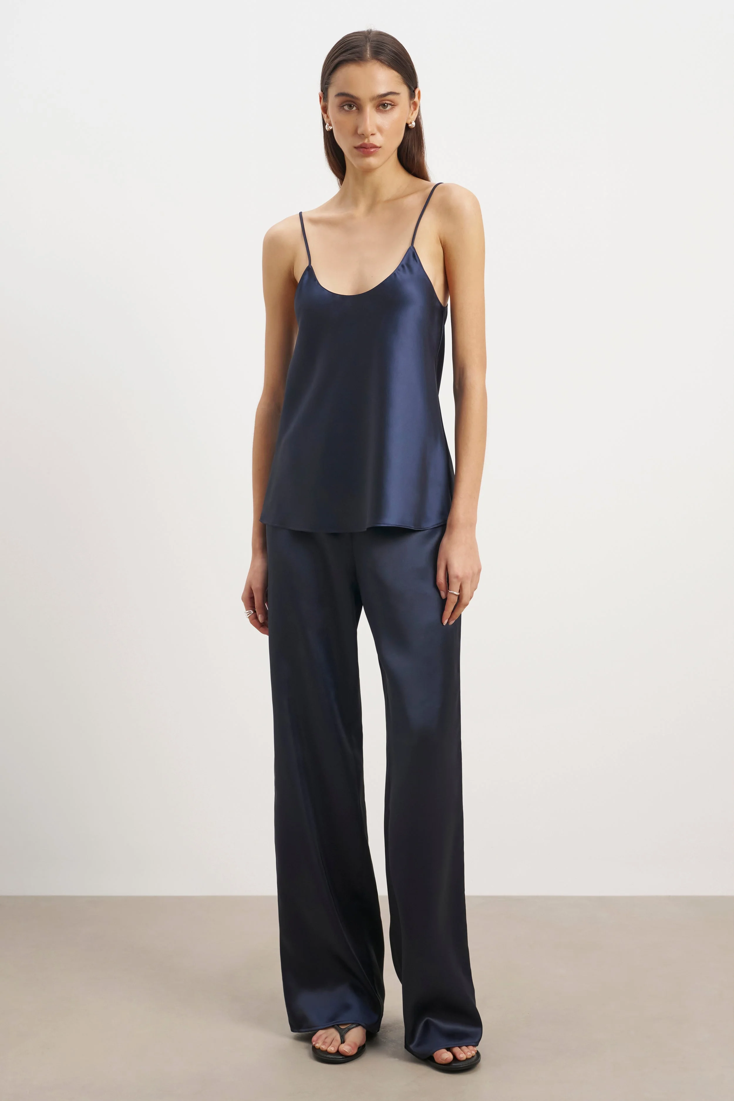 Formal Satin Straight Leg Trousers - Navy