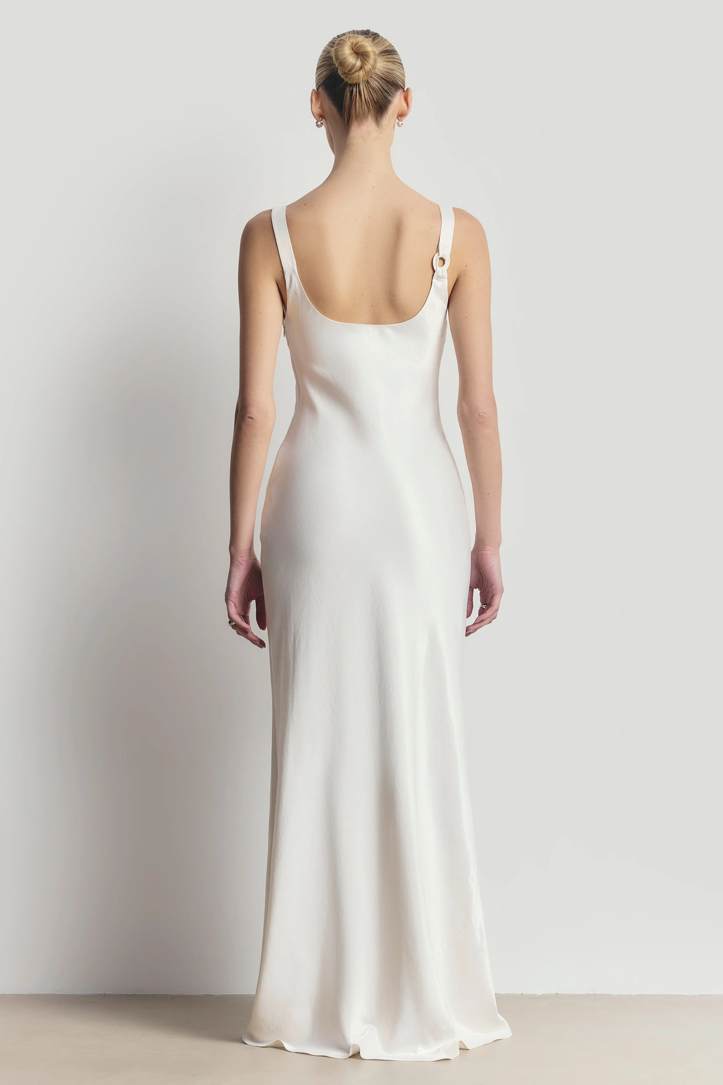High Gloss Satin Cowl Neck Gown - Cream - Image 2