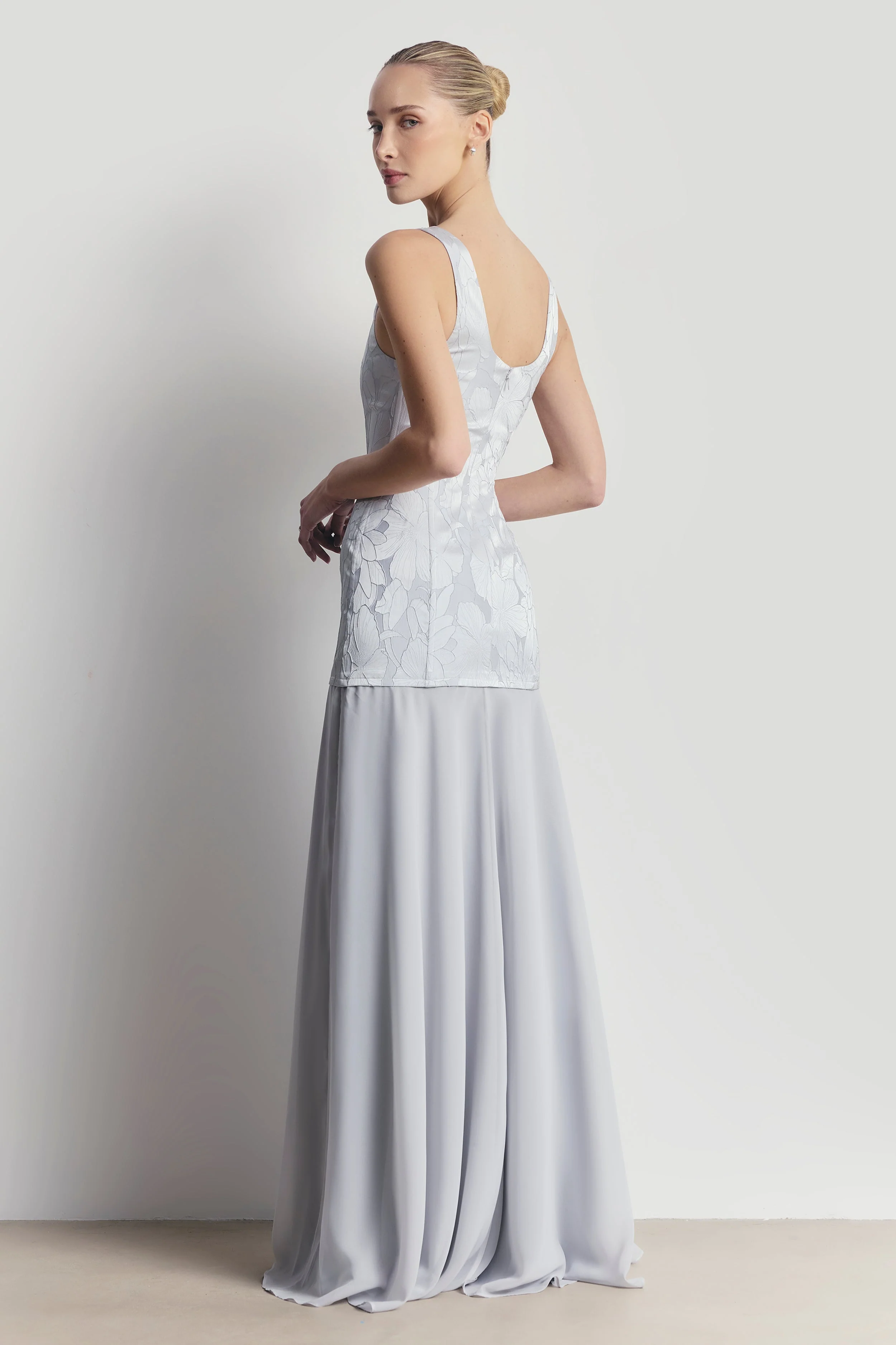 Jacquard Corset Gown with Chiffon Skirt - Frost - Image 2