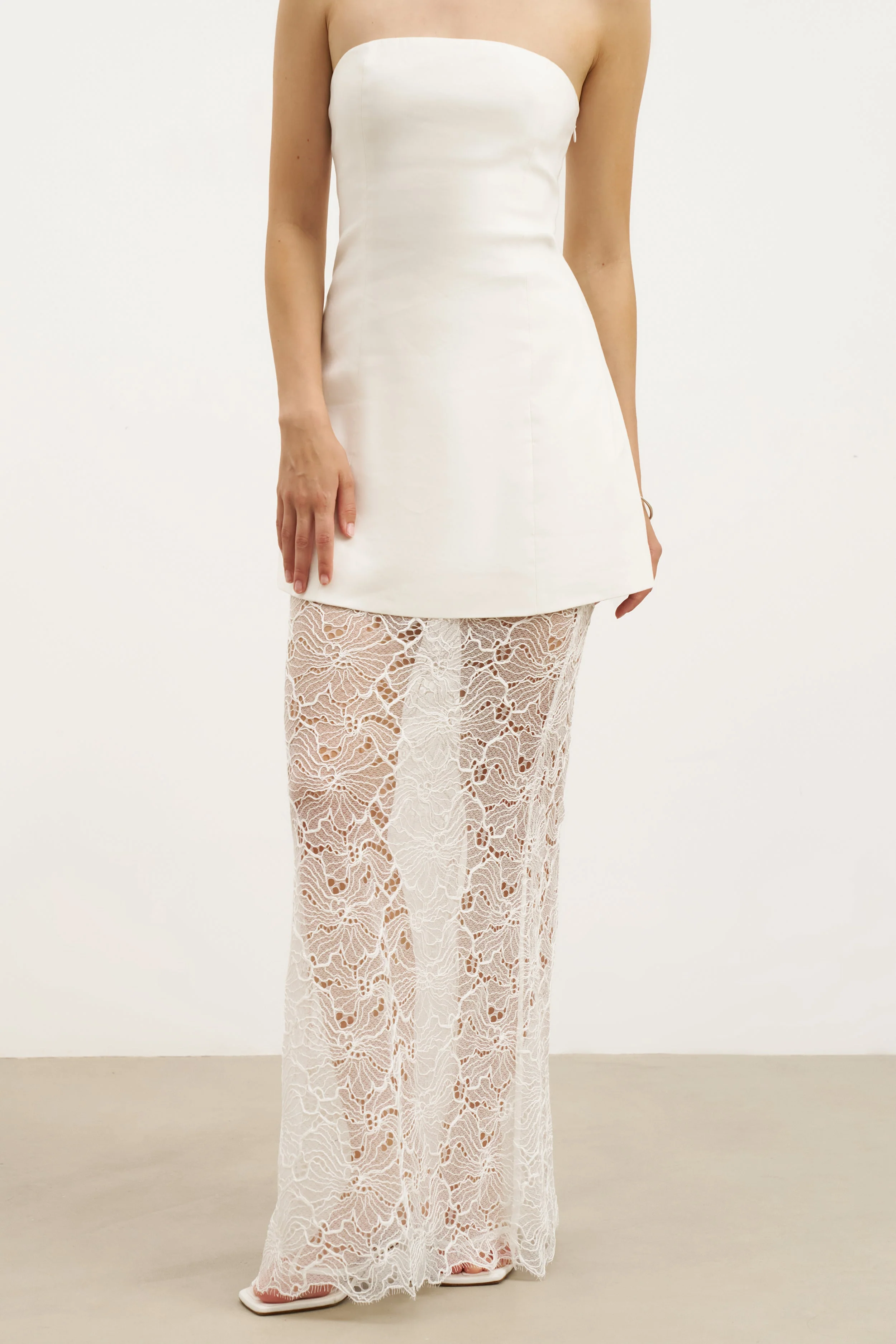 Lace Column Maxi Skirt - White - Image 2