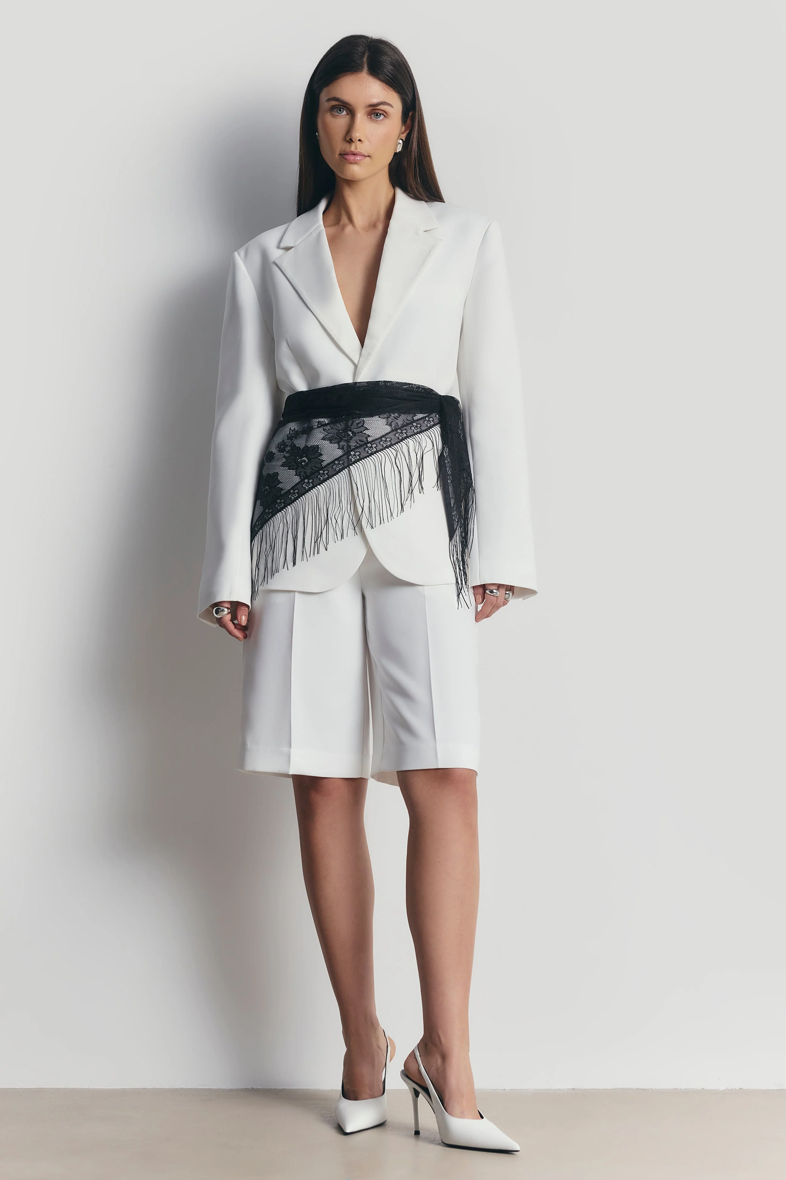 Lace Scarf with Fringing - Black - Image 4