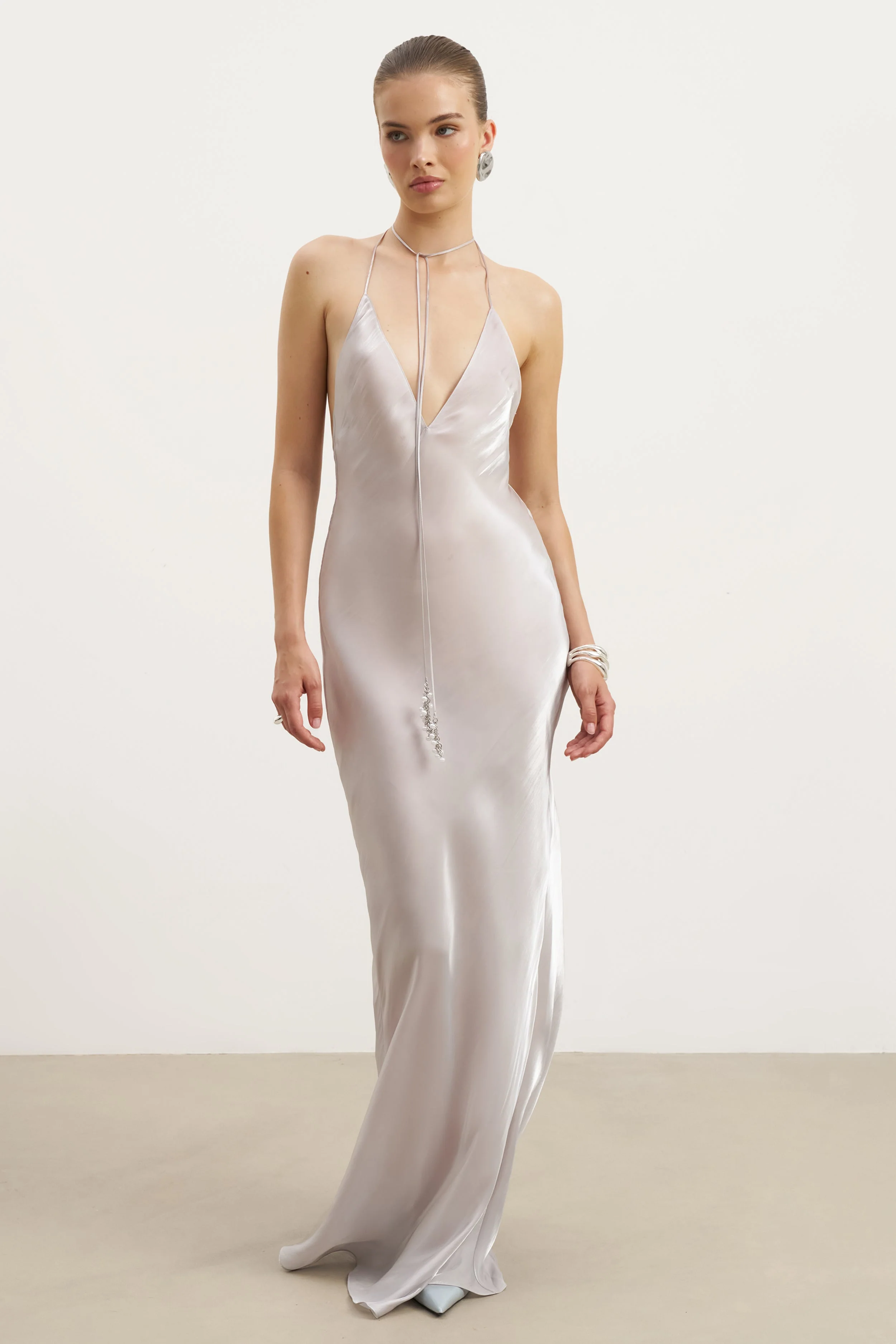 Pearl Detail Plunging Birthday Gown - Oyster Pearl - Image 11