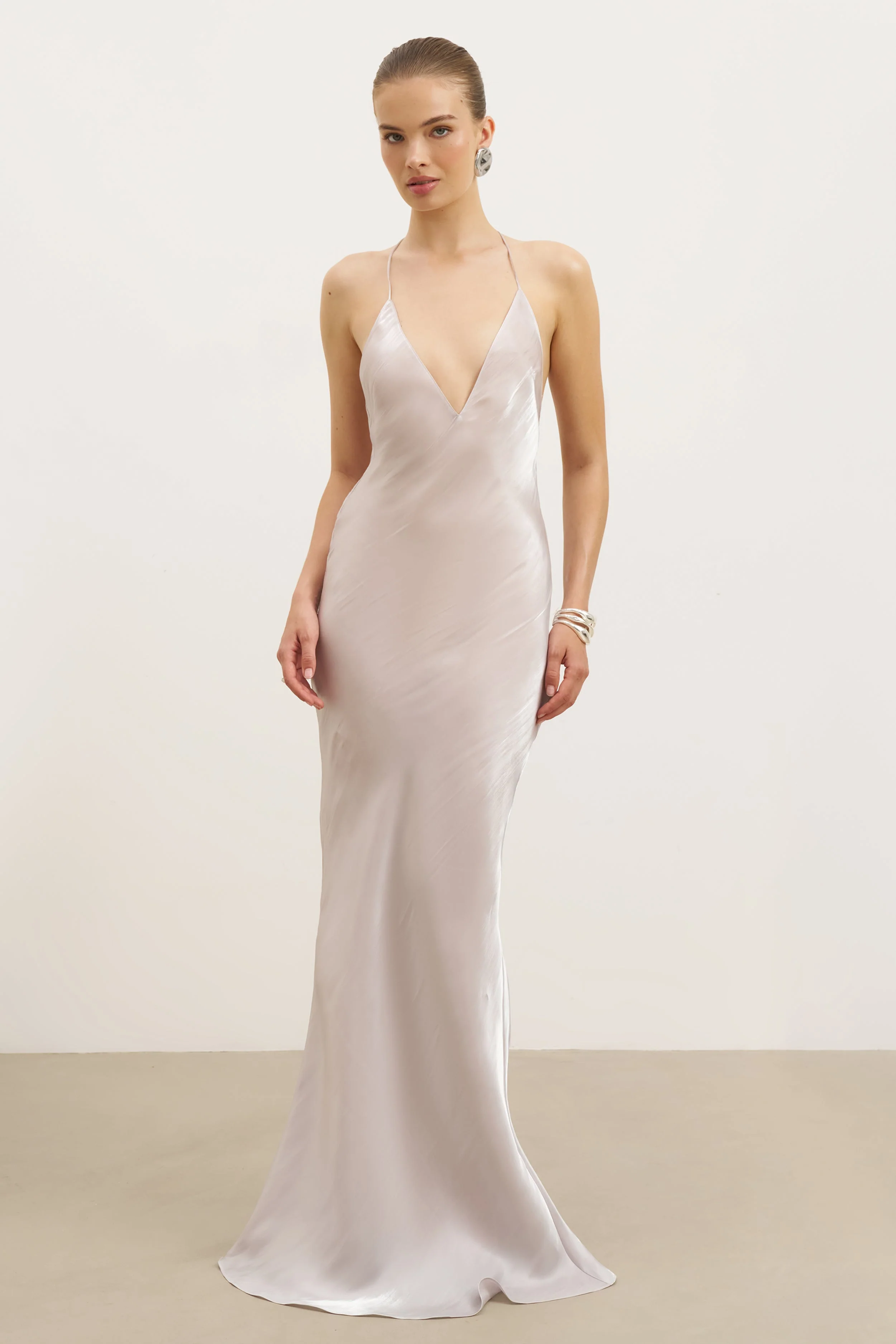 Pearl Detail Plunging Birthday Gown - Oyster Pearl - Image 8