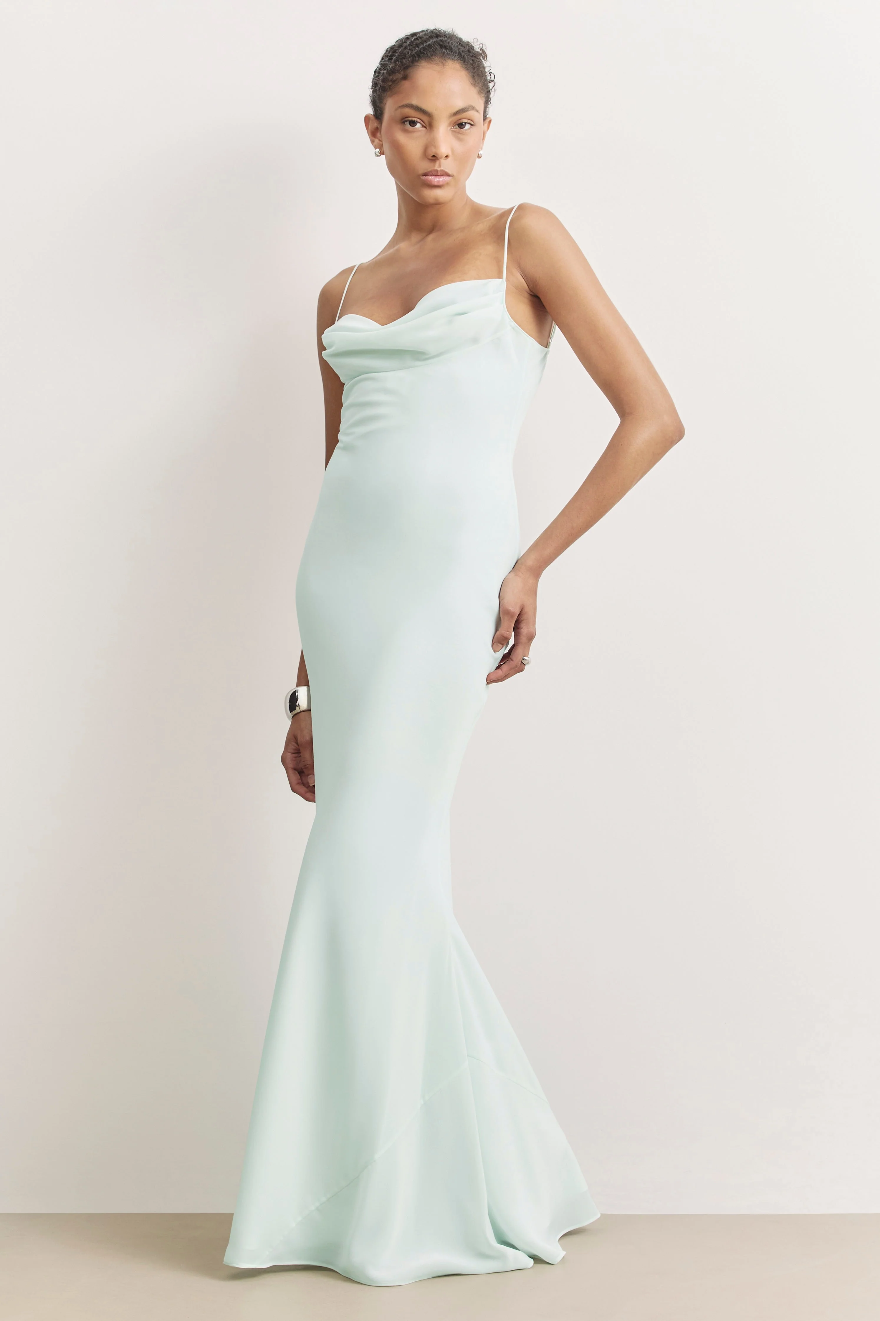 Ruched Chiffon Maxi Dress - Mint - Image 5
