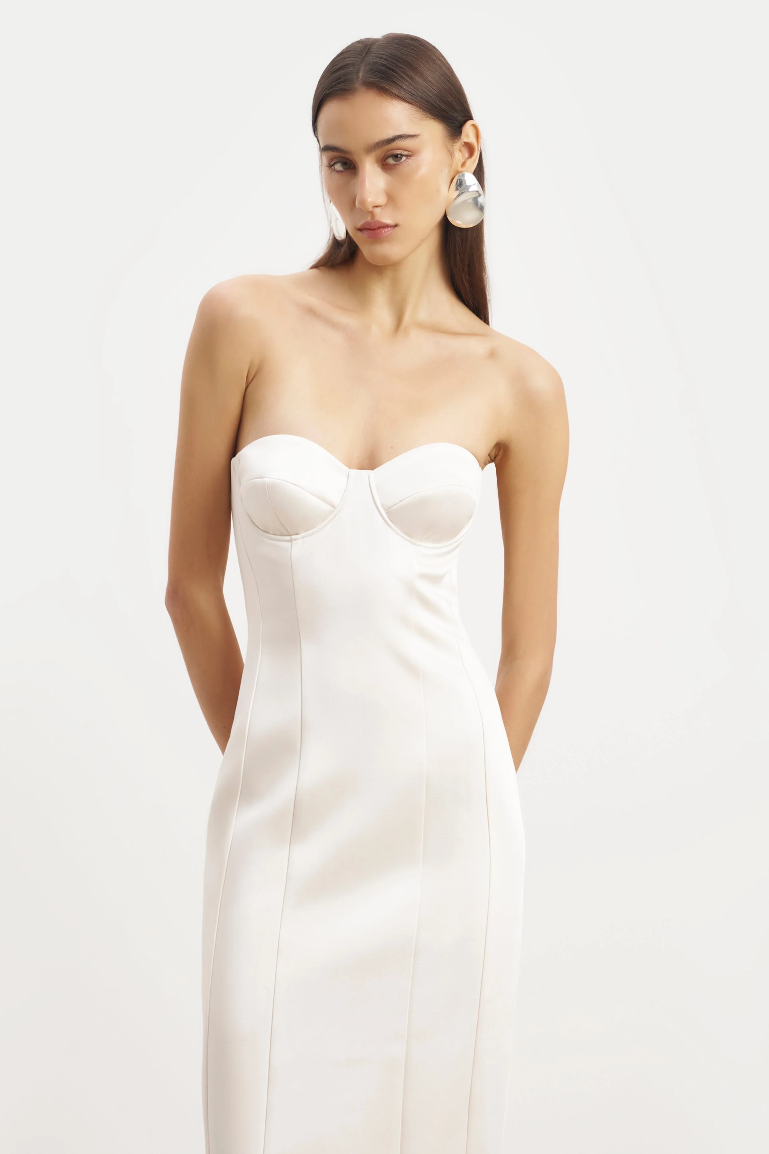 Satin Column Corset Maxi Dress - Cream - Image 2