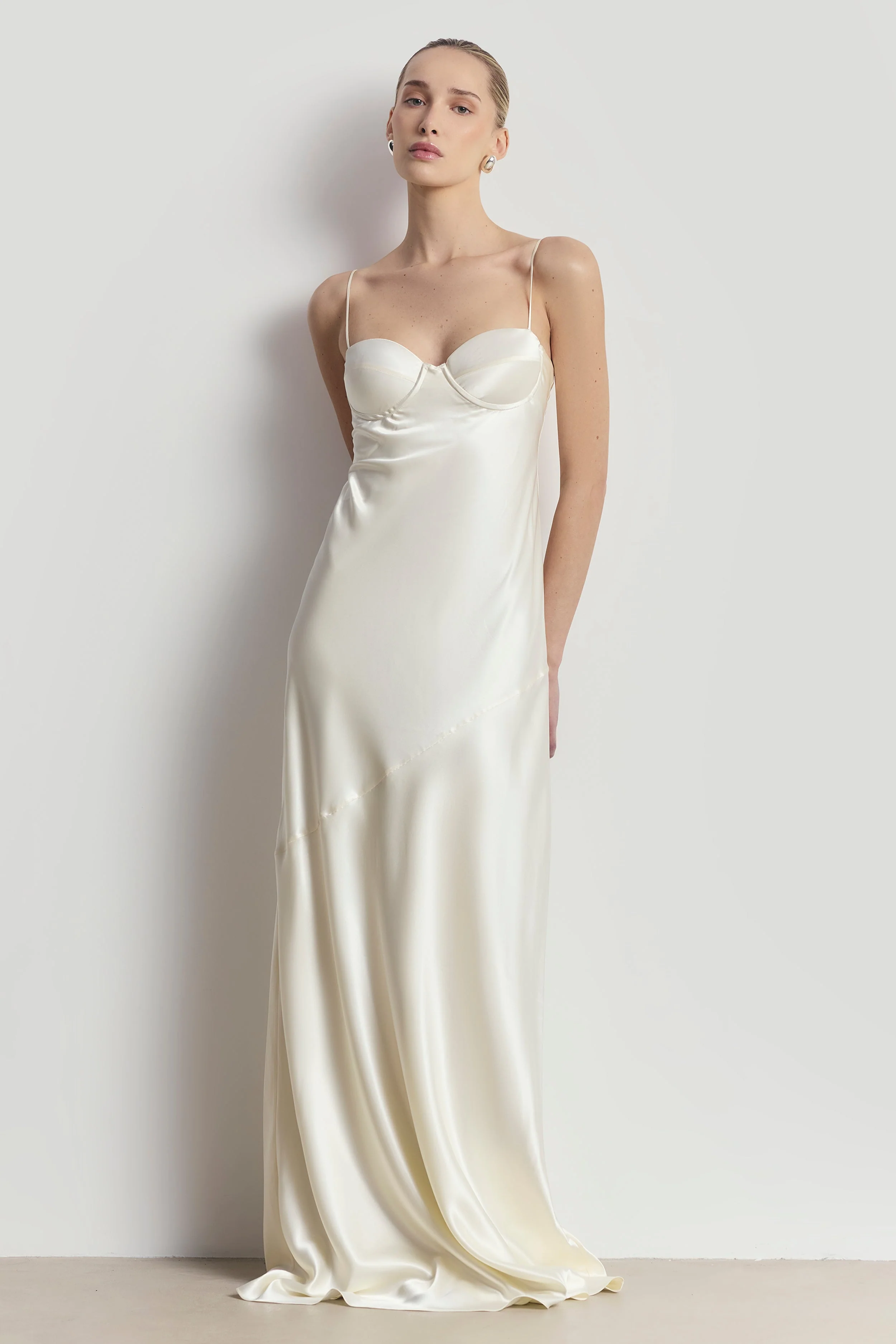 Satin Cup Detail Slip Dress - Cream