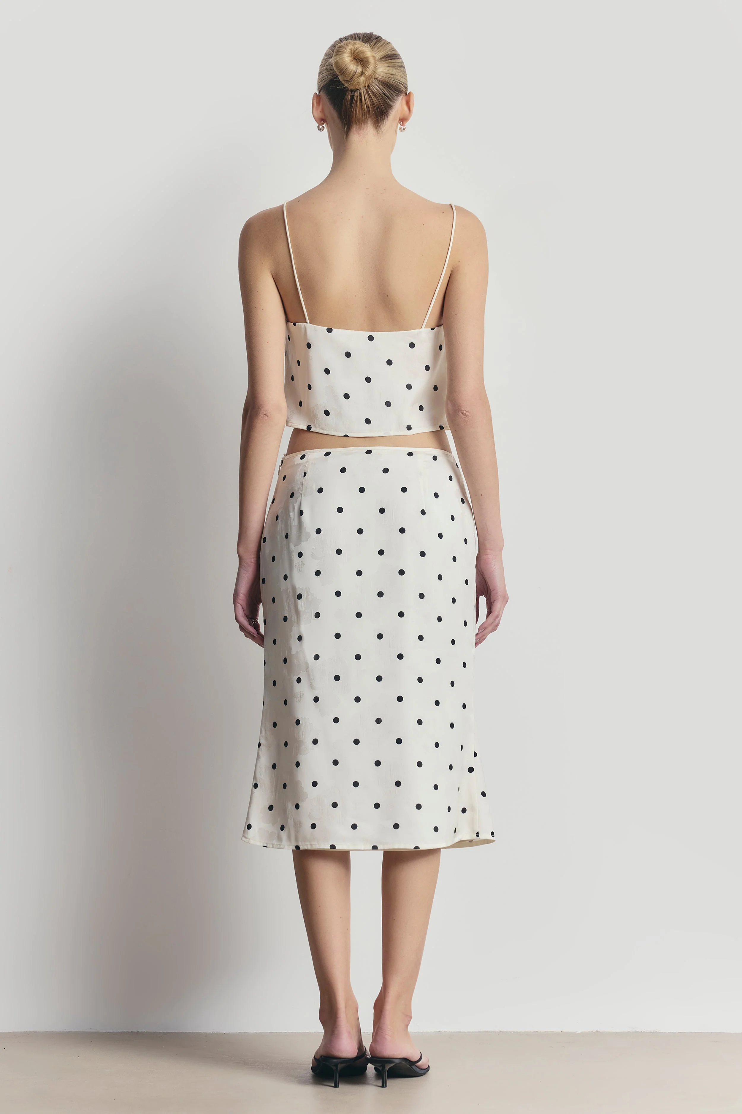 Satin Jacquard Polka Dot Midi Skirt - Cream Polka Dot - Image 2