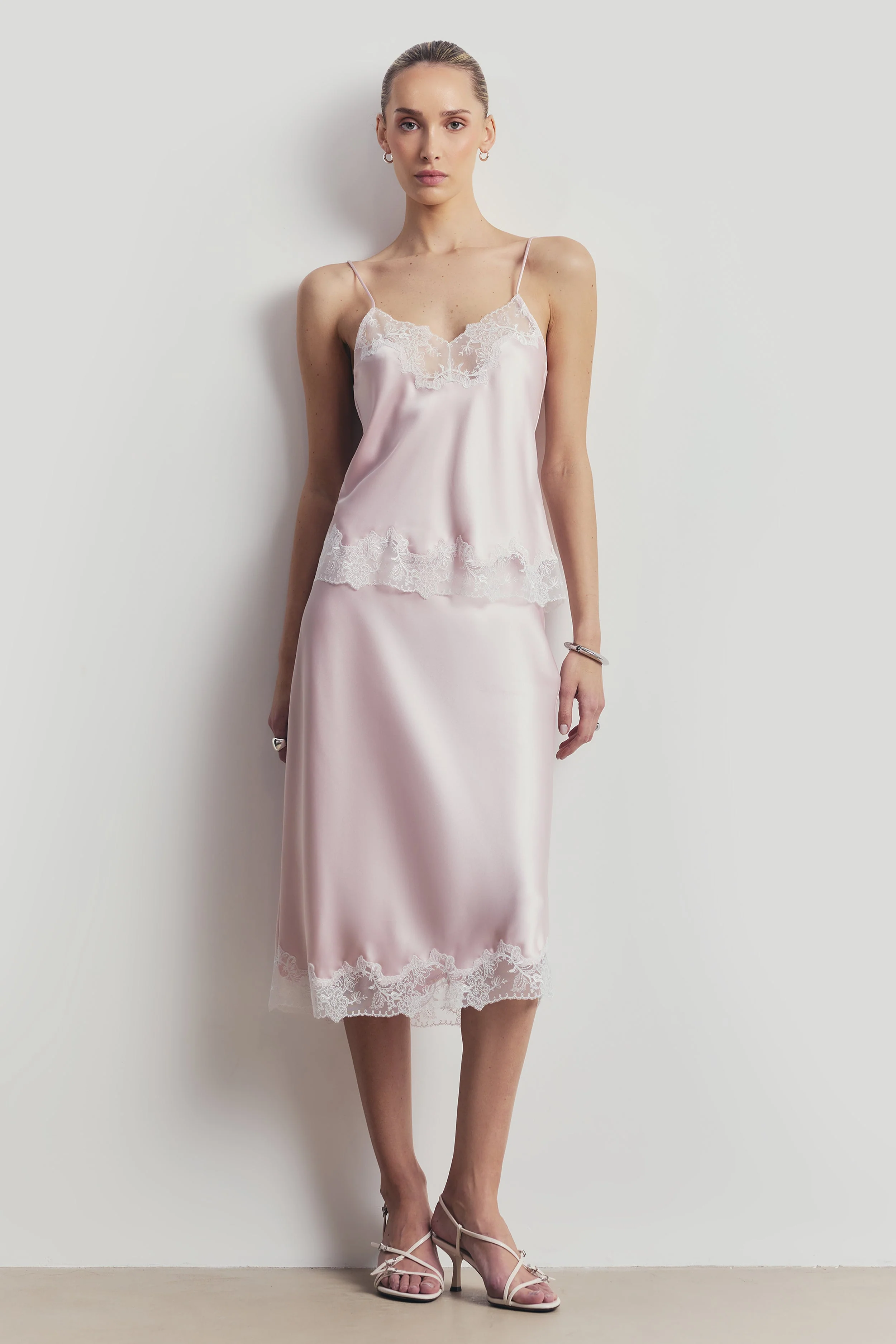 Satin Lace Detail Camisole - Blush/White - Image 2