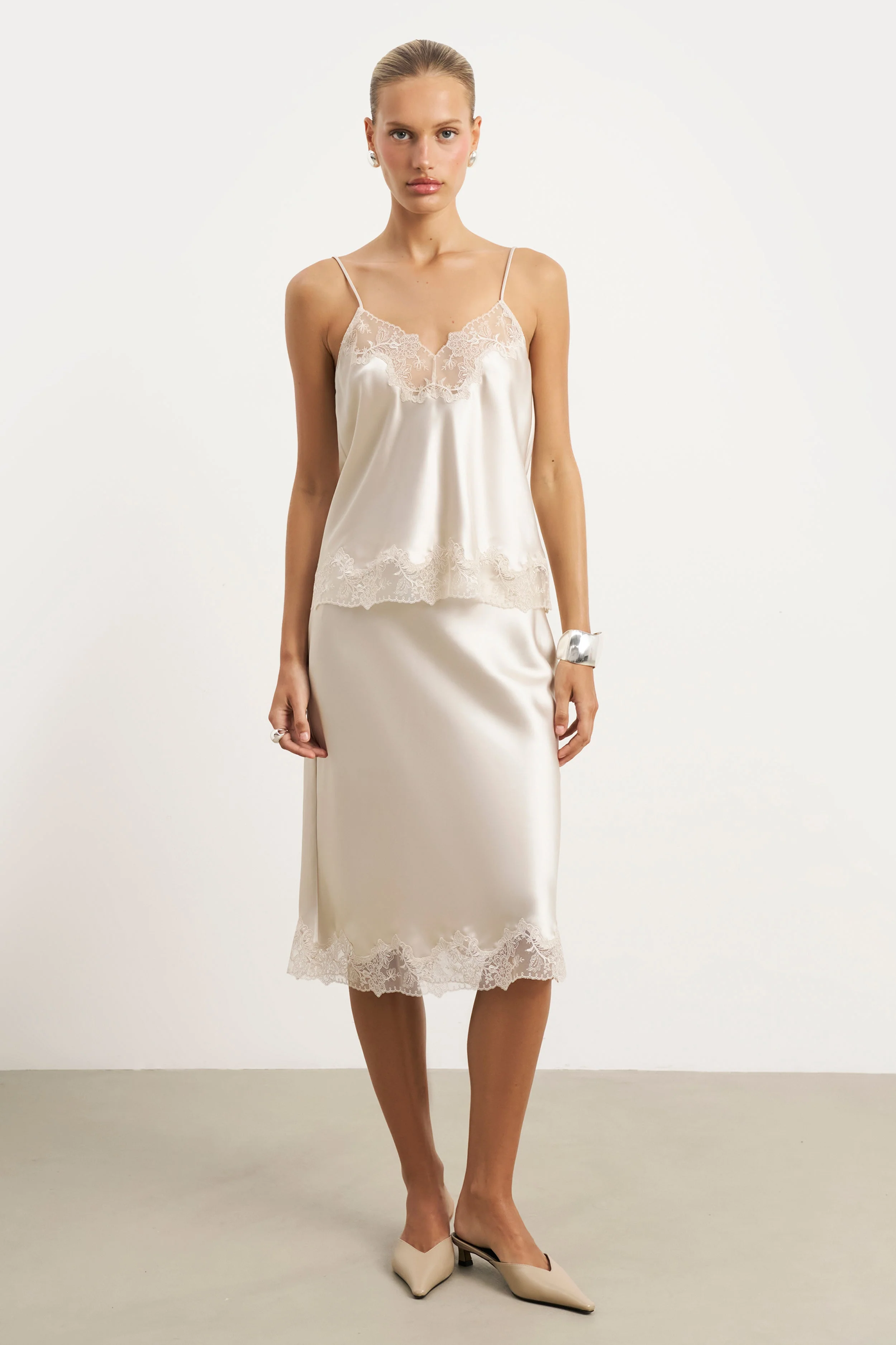 Satin Lace Detail Camisole - Champagne - Image 2