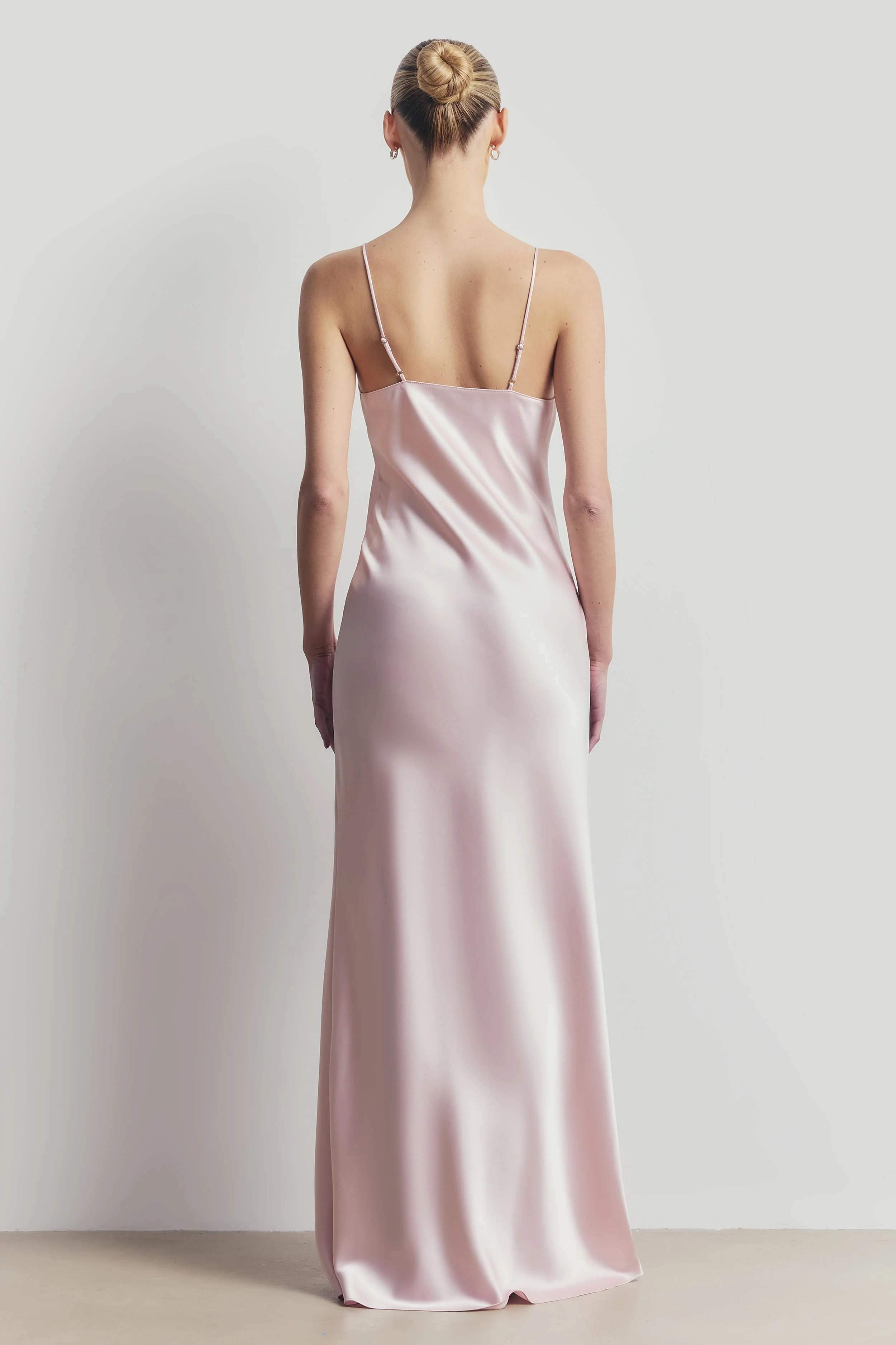 Satin Lace Detail Camisole Maxi Dress - Blush/White - Image 2