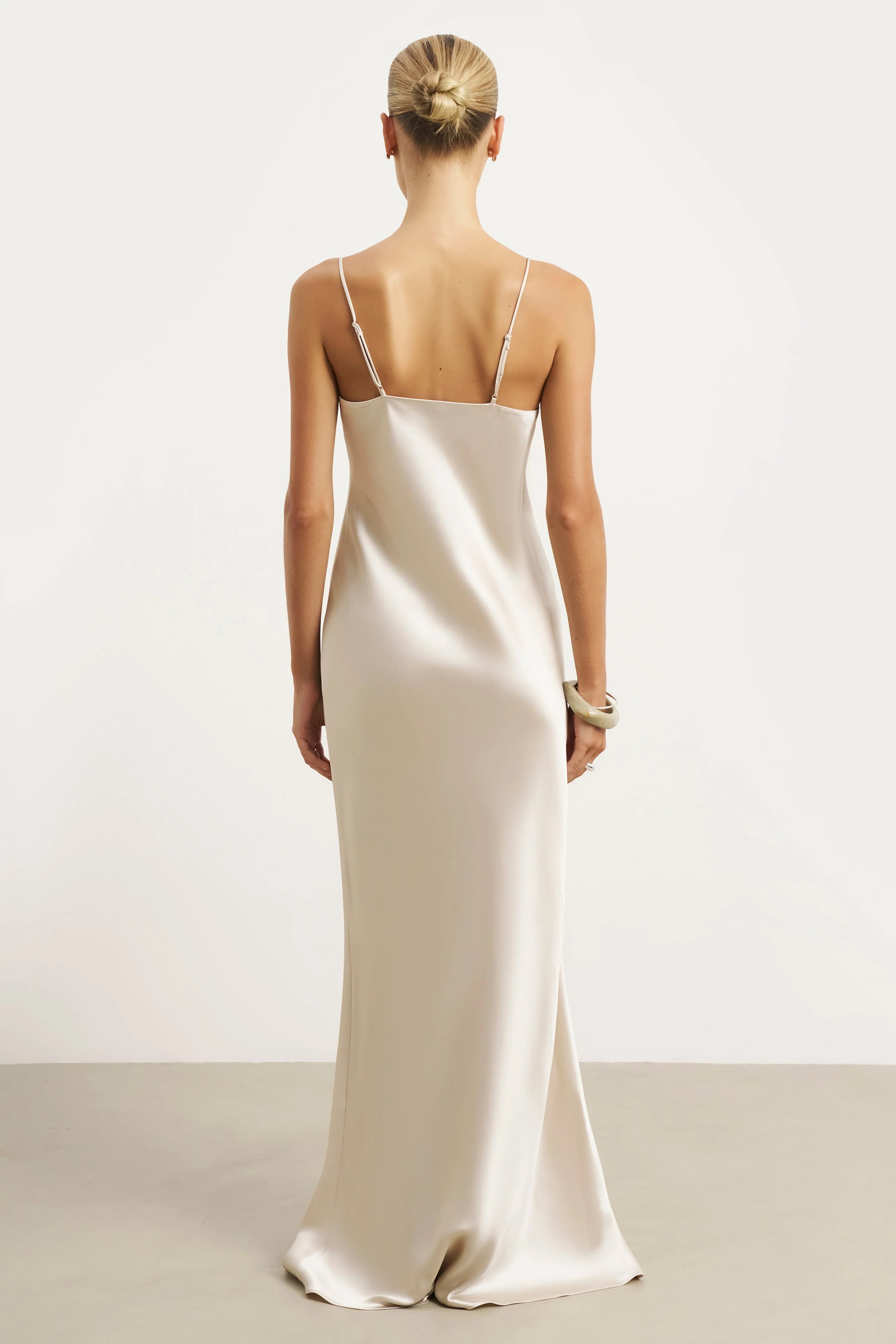 Satin Lace Detail Camisole Maxi Dress - Champagne - Image 2