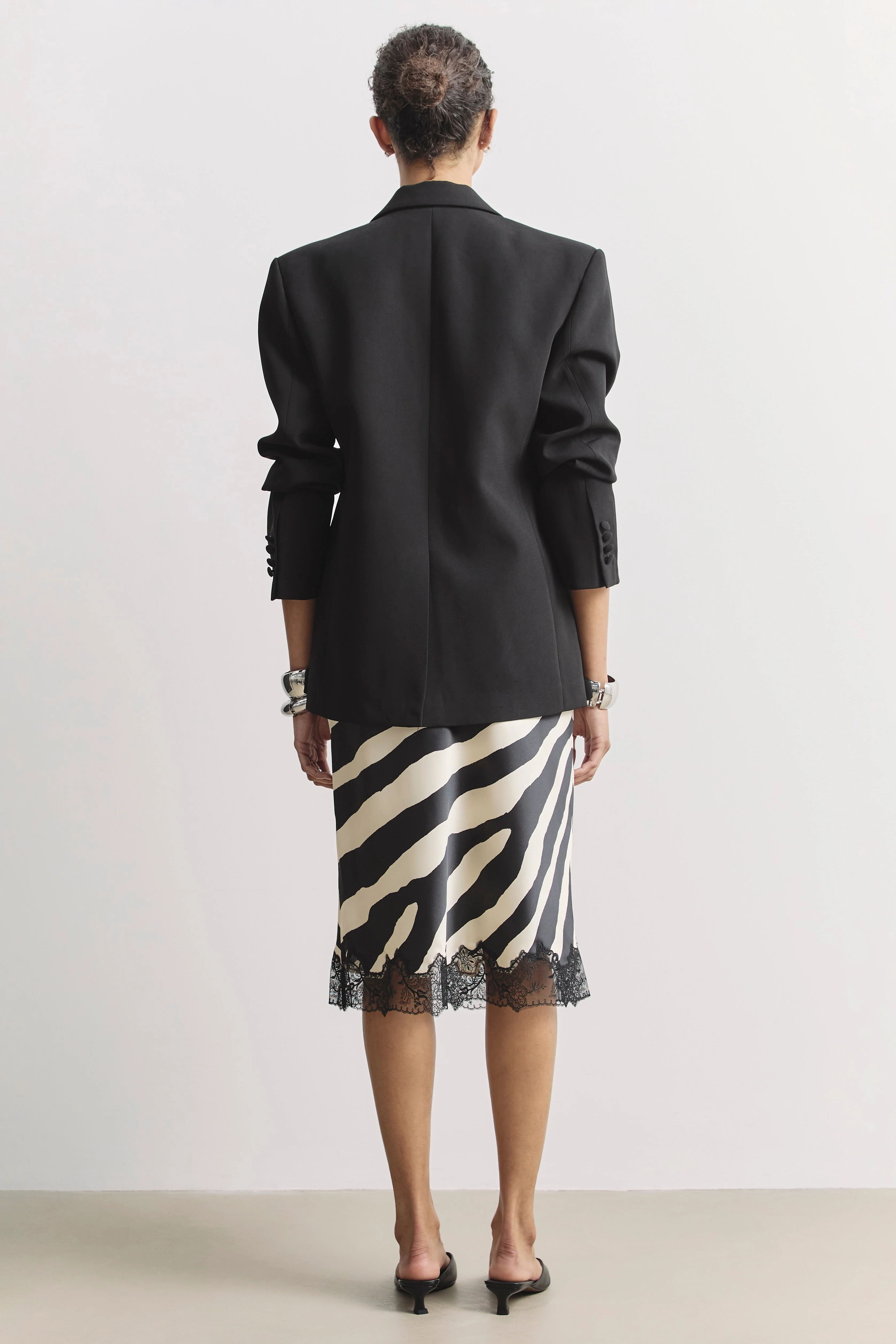Satin Lace Detail Midi Skirt - Abstract Zebra - Image 8