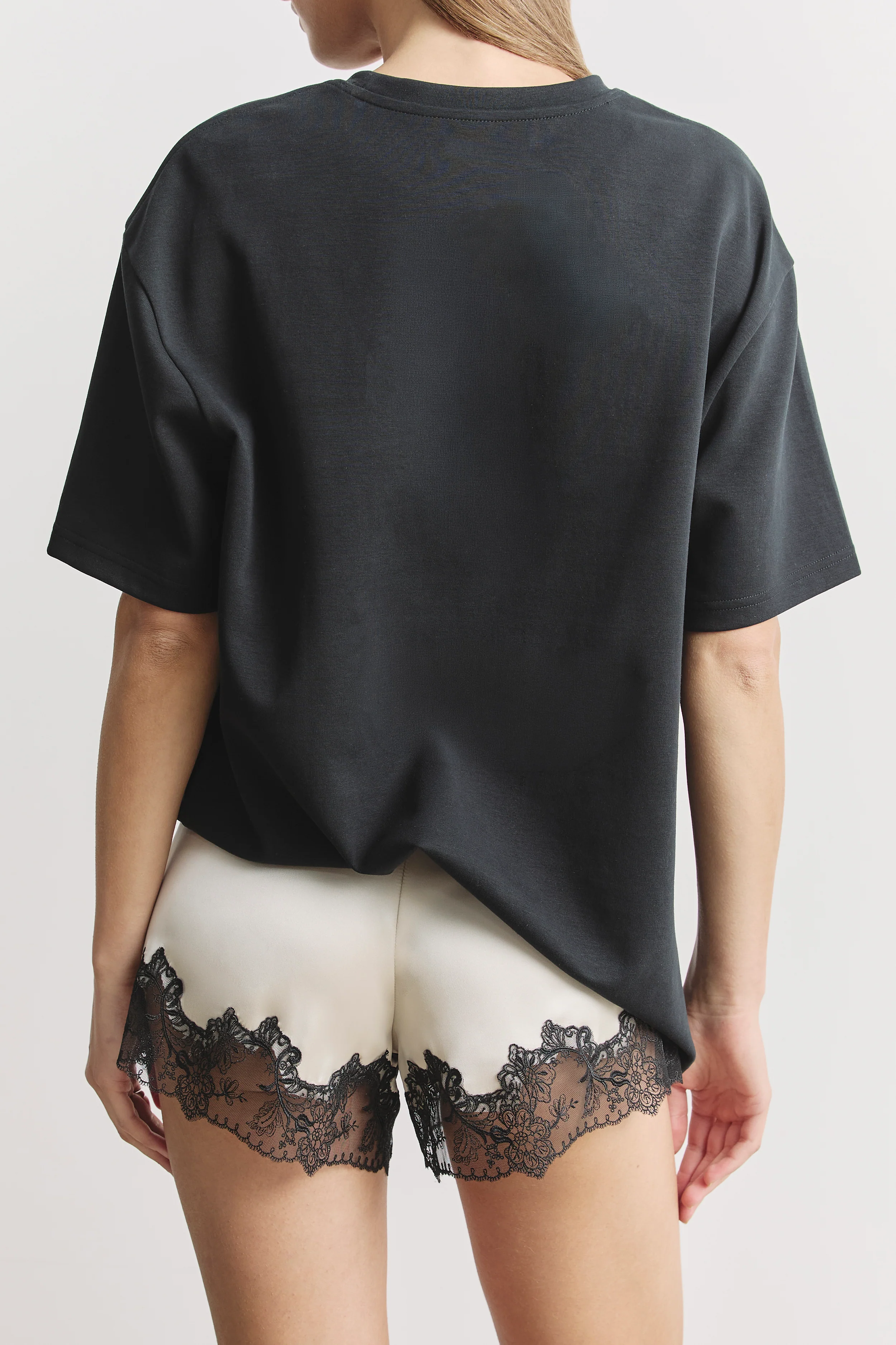 Satin Lace Detail Shorts - Champagne/Black - Image 4
