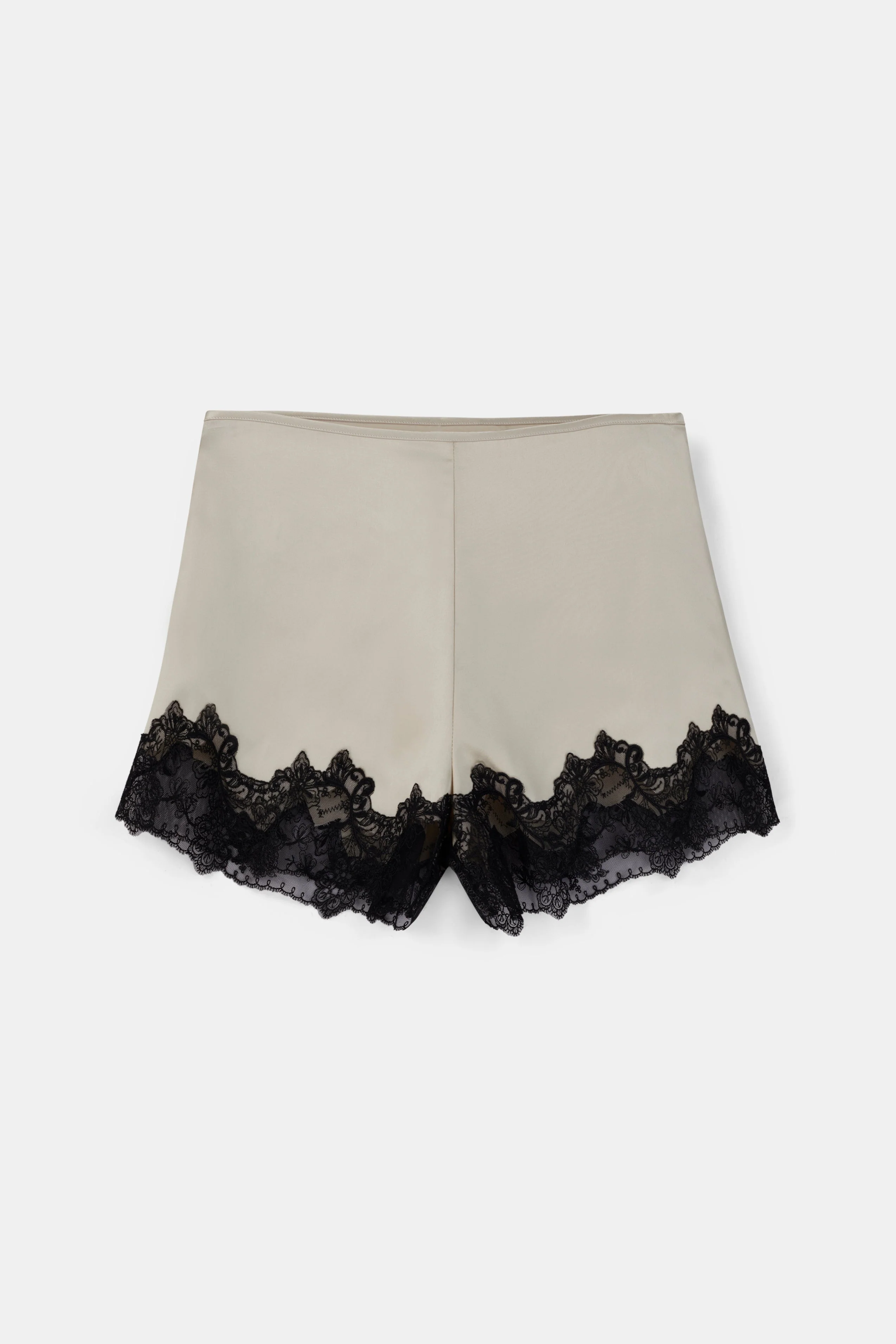 Satin Lace Detail Shorts - Champagne/Black - Image 6