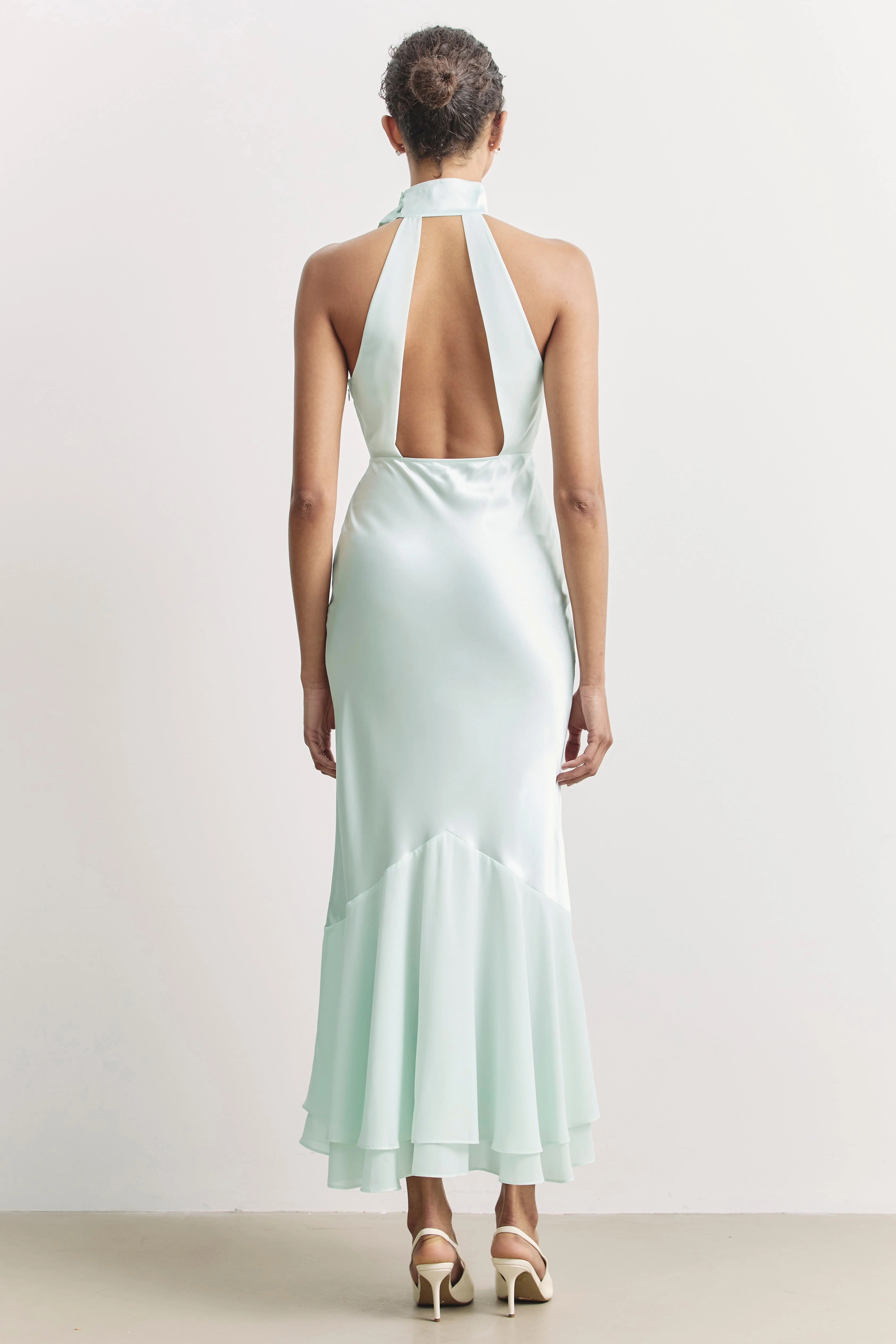 Satin Panel Scarf Detail Midi Dress - Mint - Image 2