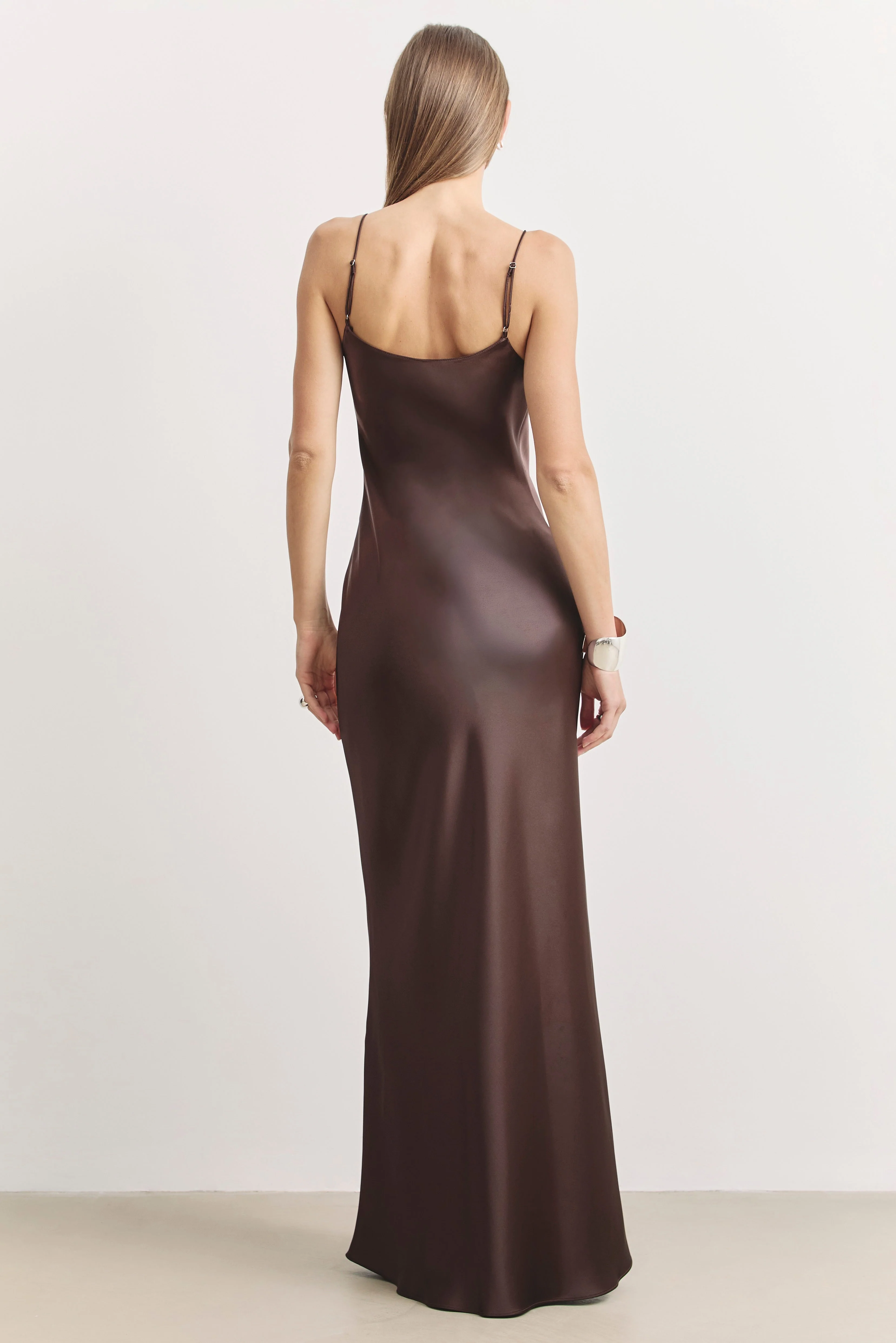 Satin Scoop Neck Camisole Maxi Dress - Carob - Image 2