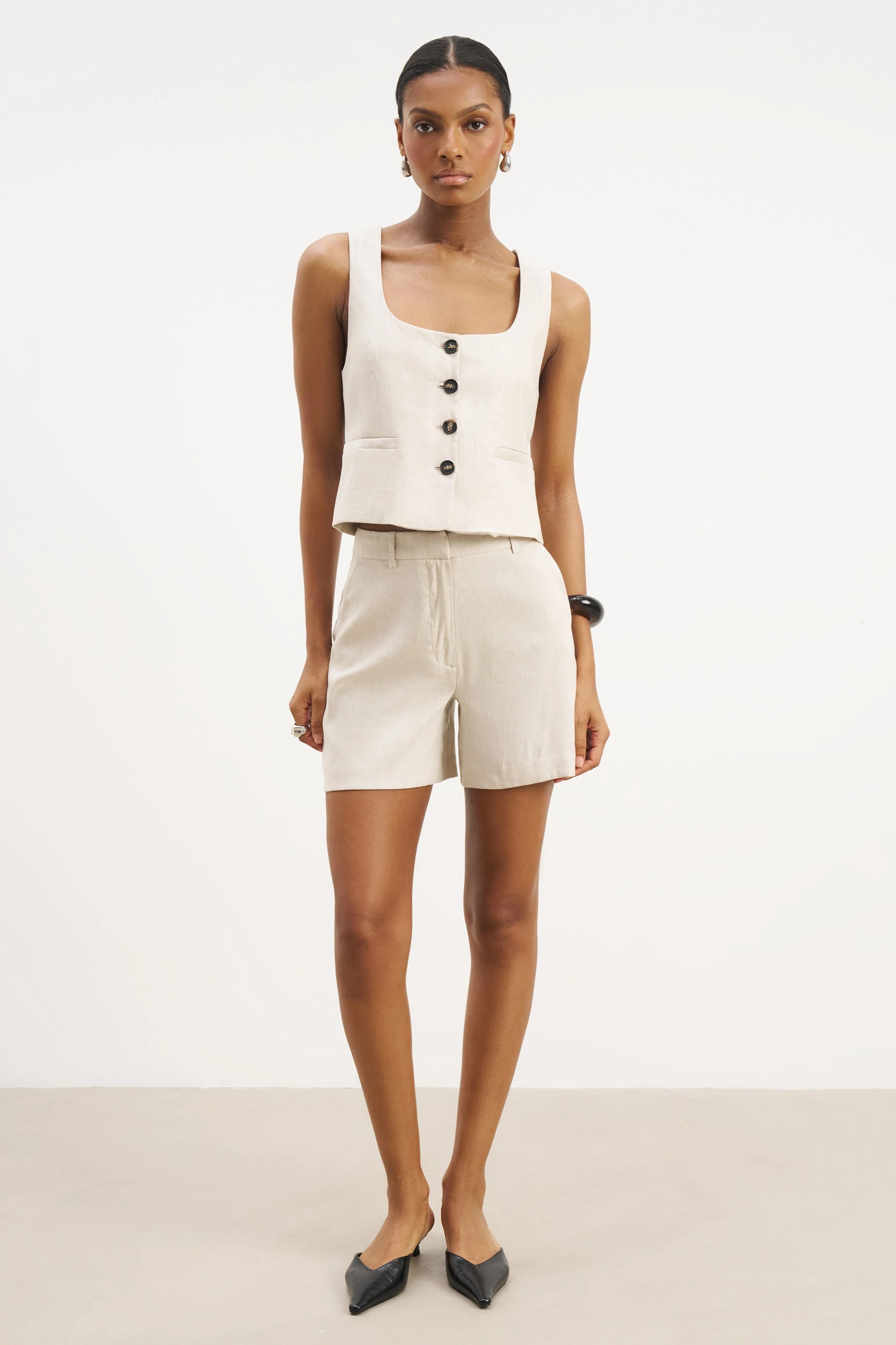Scoop Neck Linen Waistcoat - Birch - Image 2