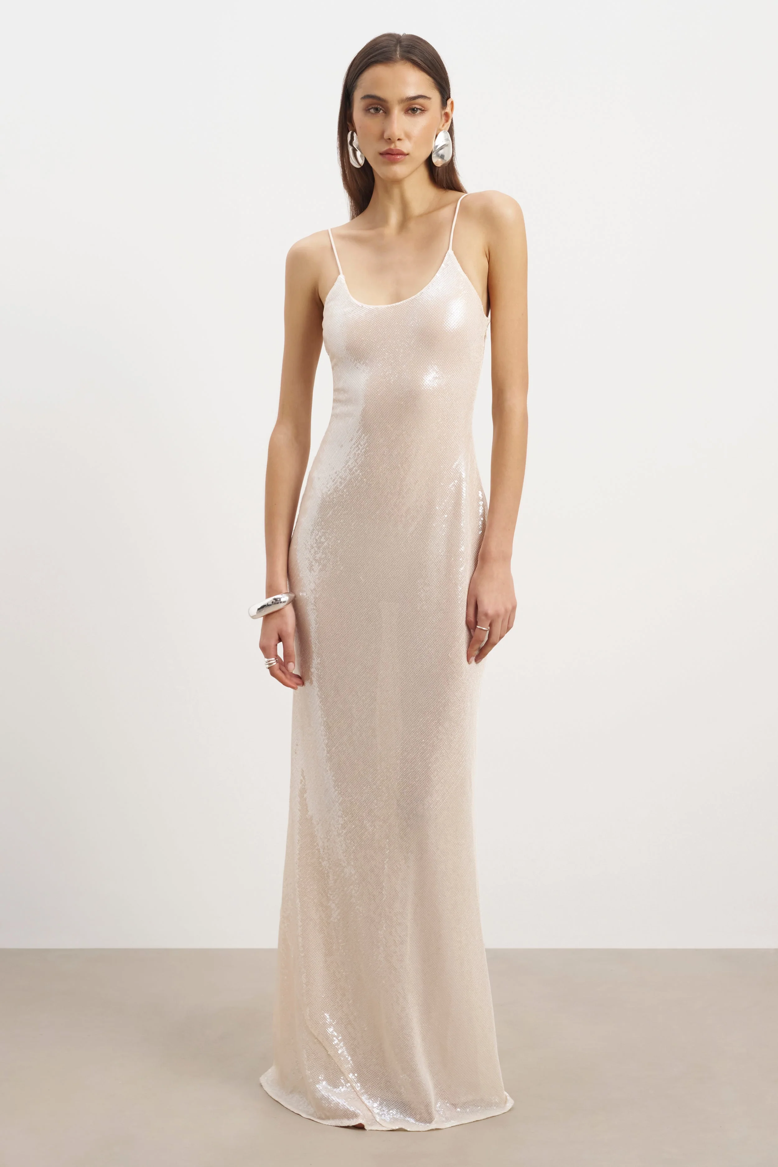Sequin Camisole Maxi Dress - Nude - Image 2