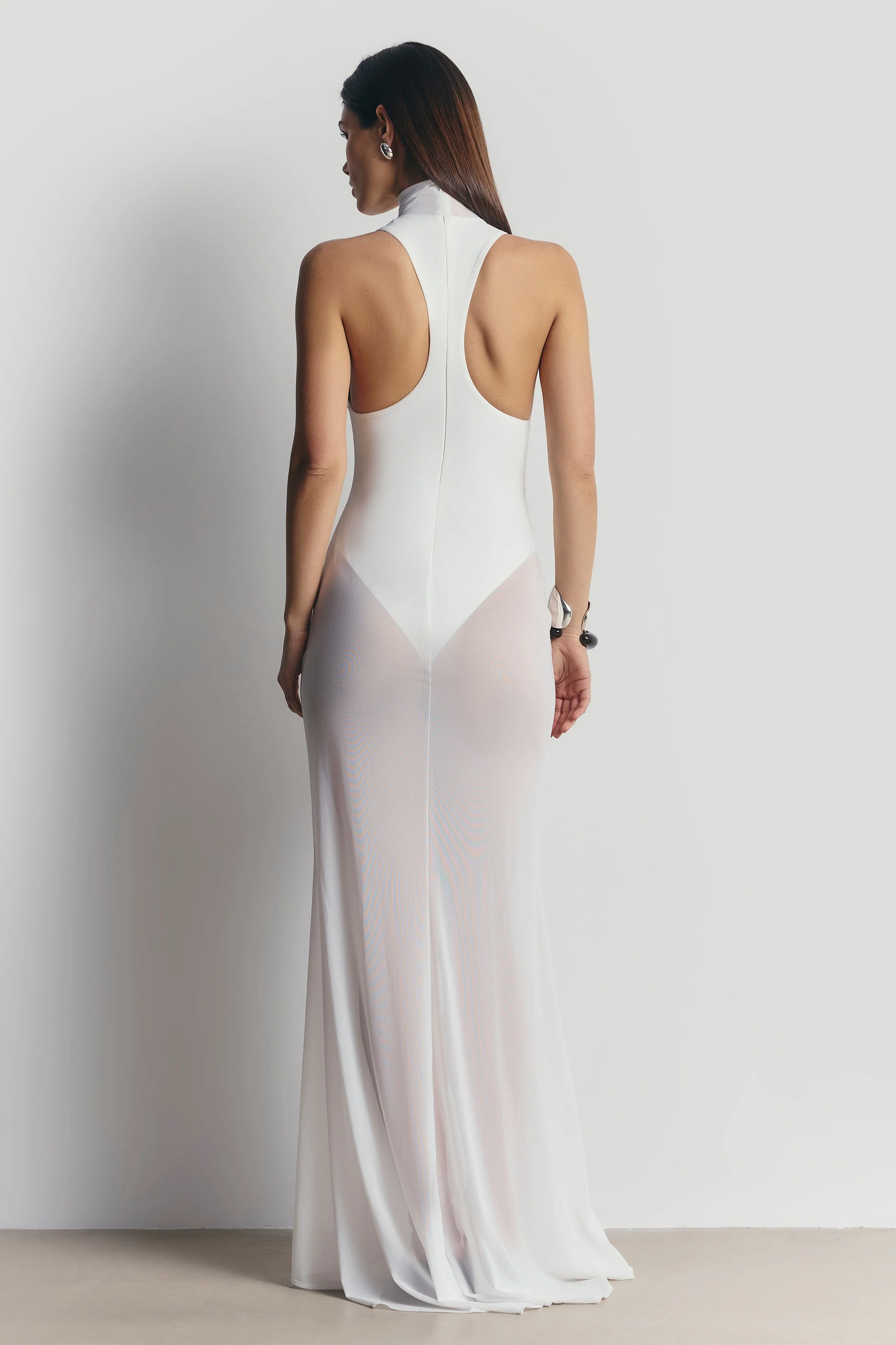 Sheer High Neck Racerback Gown - White - Image 2