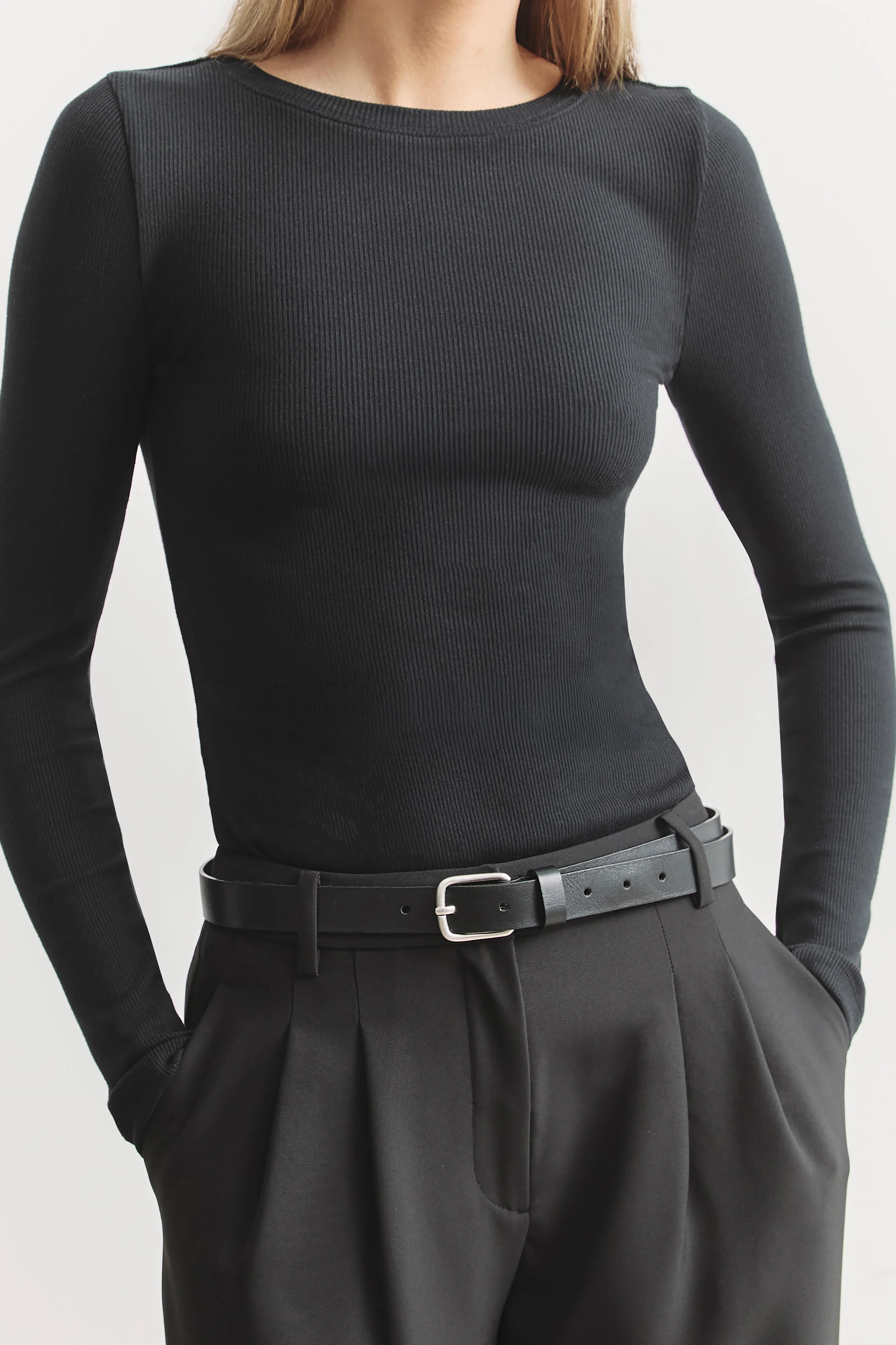 Soft Ribbed Long Sleeve Top - Black - Image 3