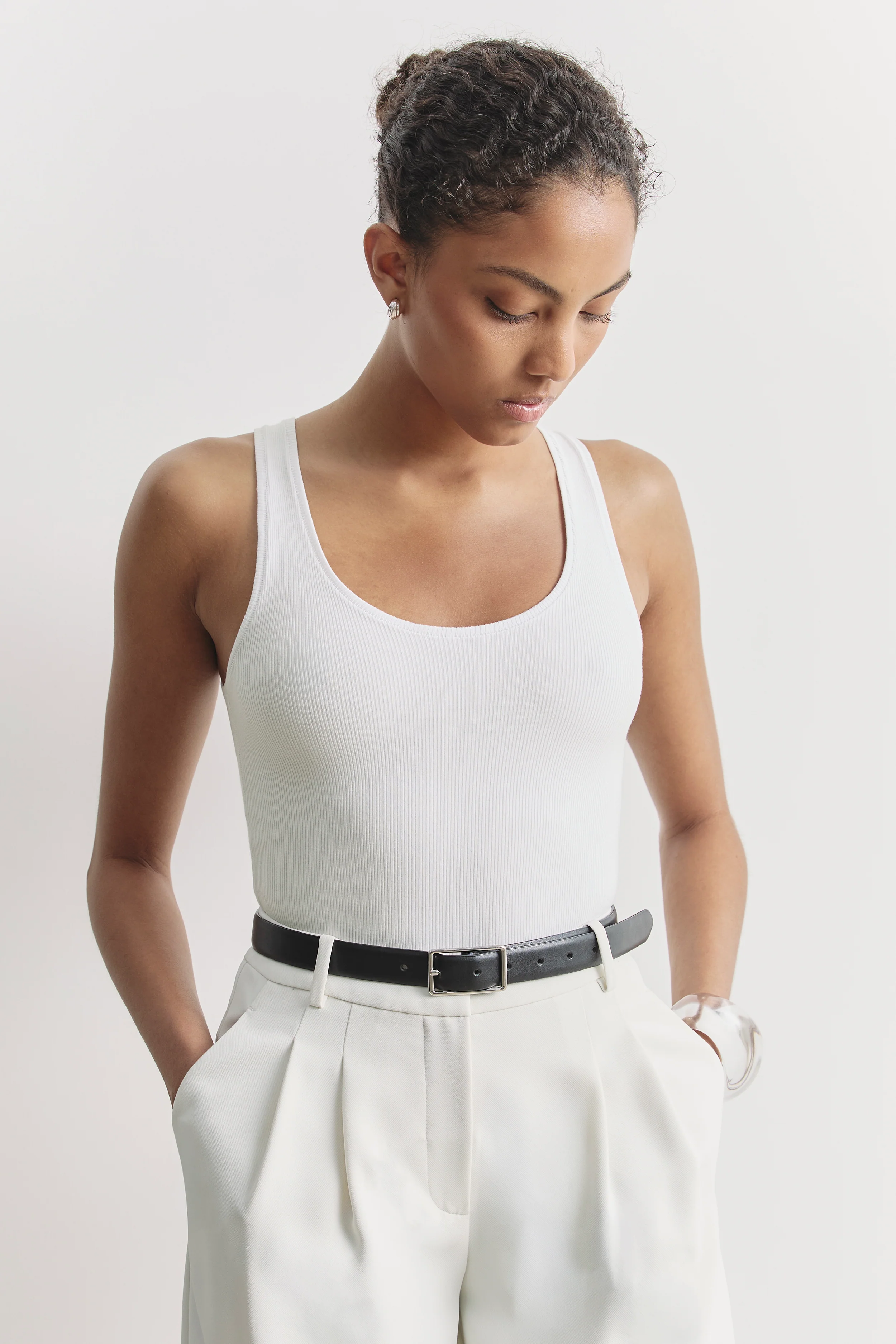 Soft Ribbed Tank Top - White - Image 5