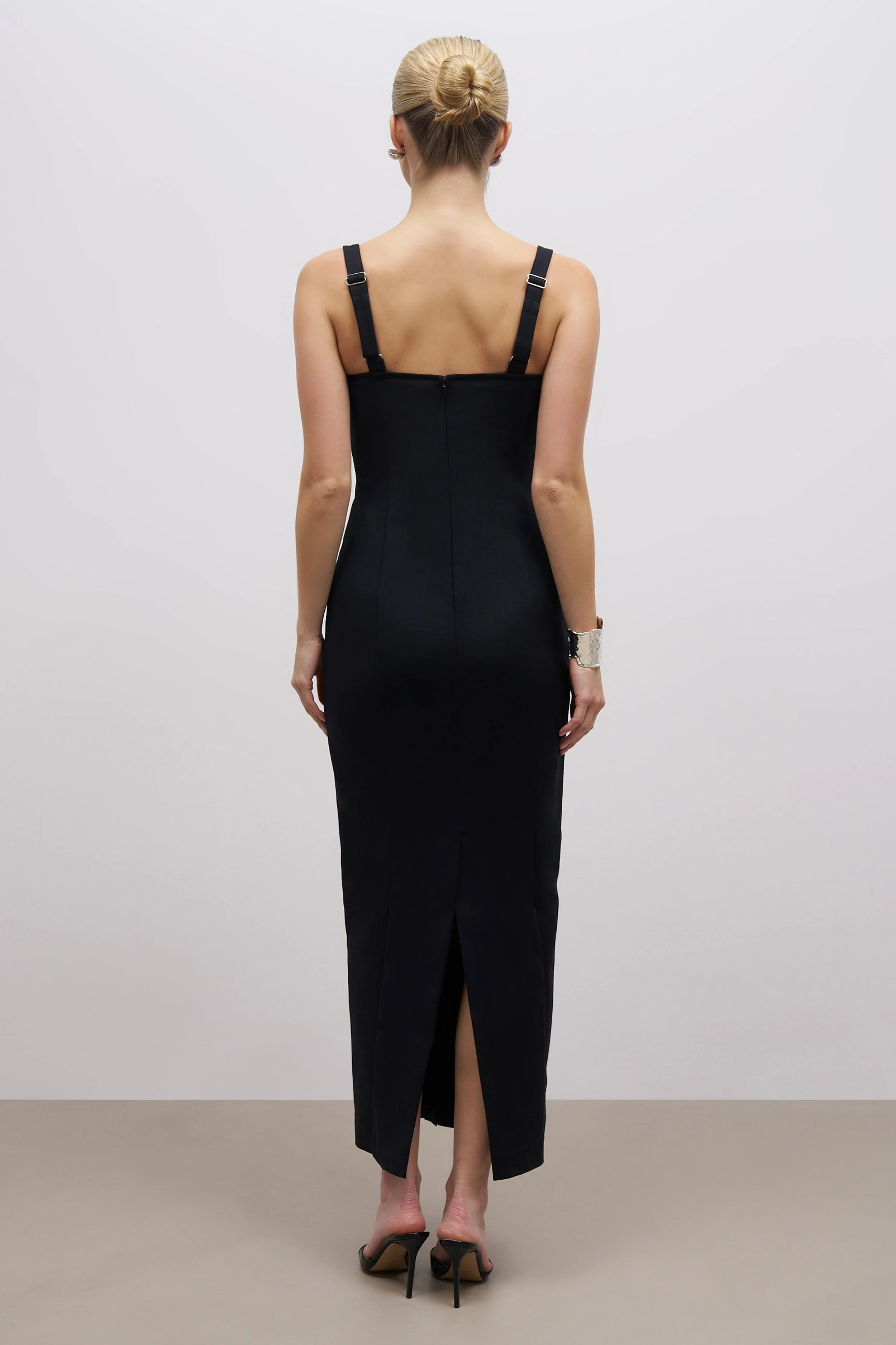 Square Neck Corset Maxi Dress - Black - Image 3