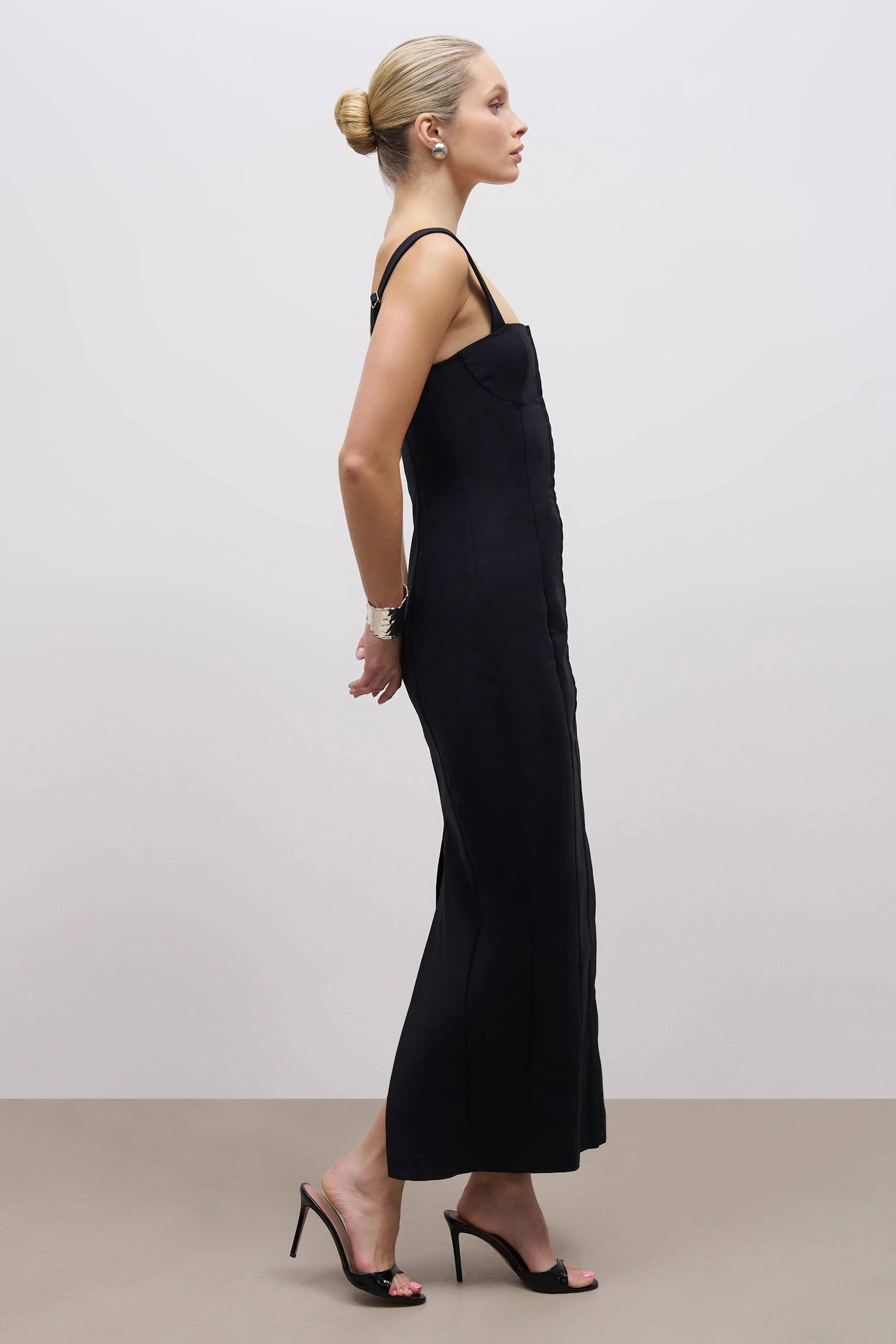 Square Neck Corset Maxi Dress - Black - Image 4