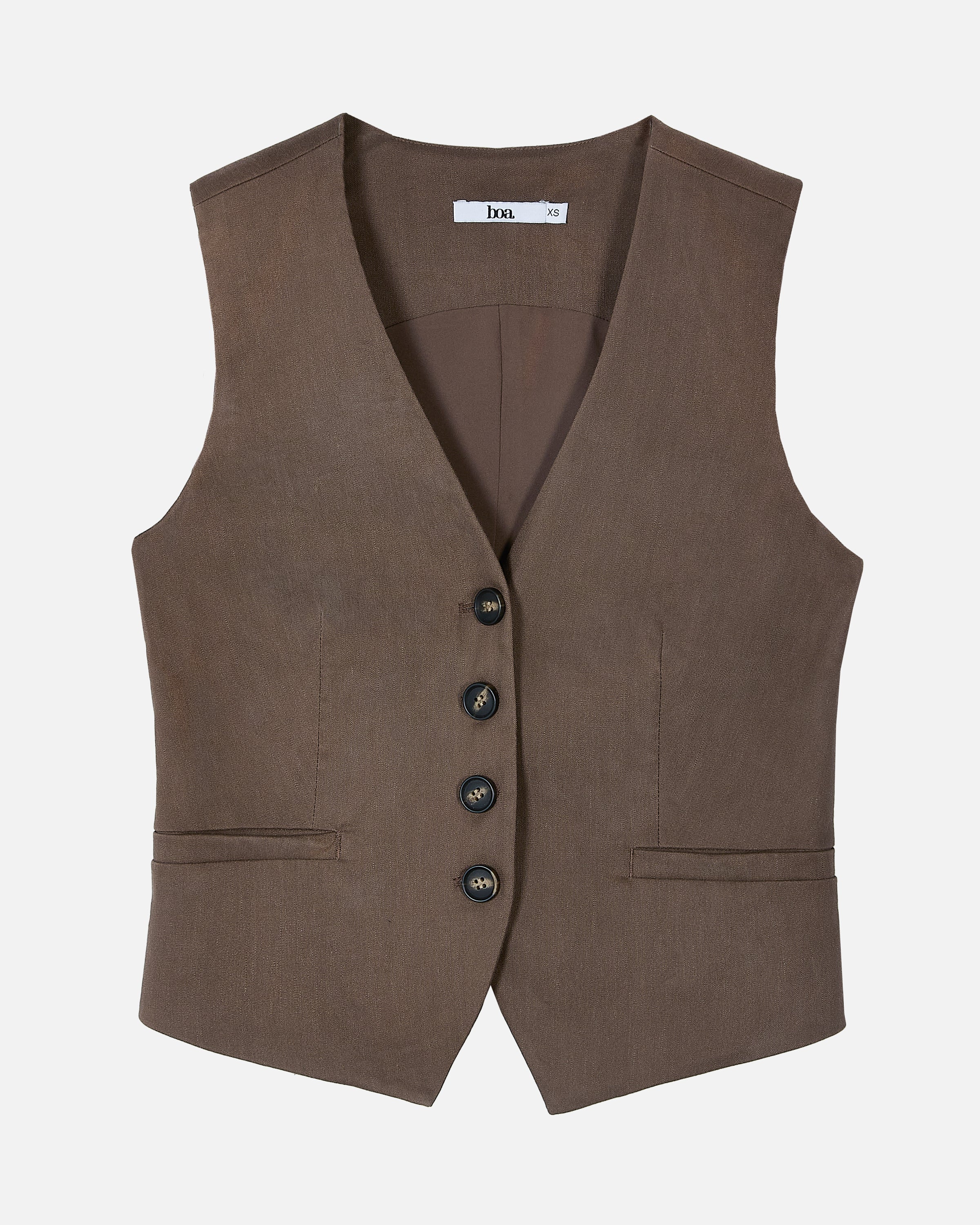 Straight Cut Linen Waistcoat - Truffle - Image 7