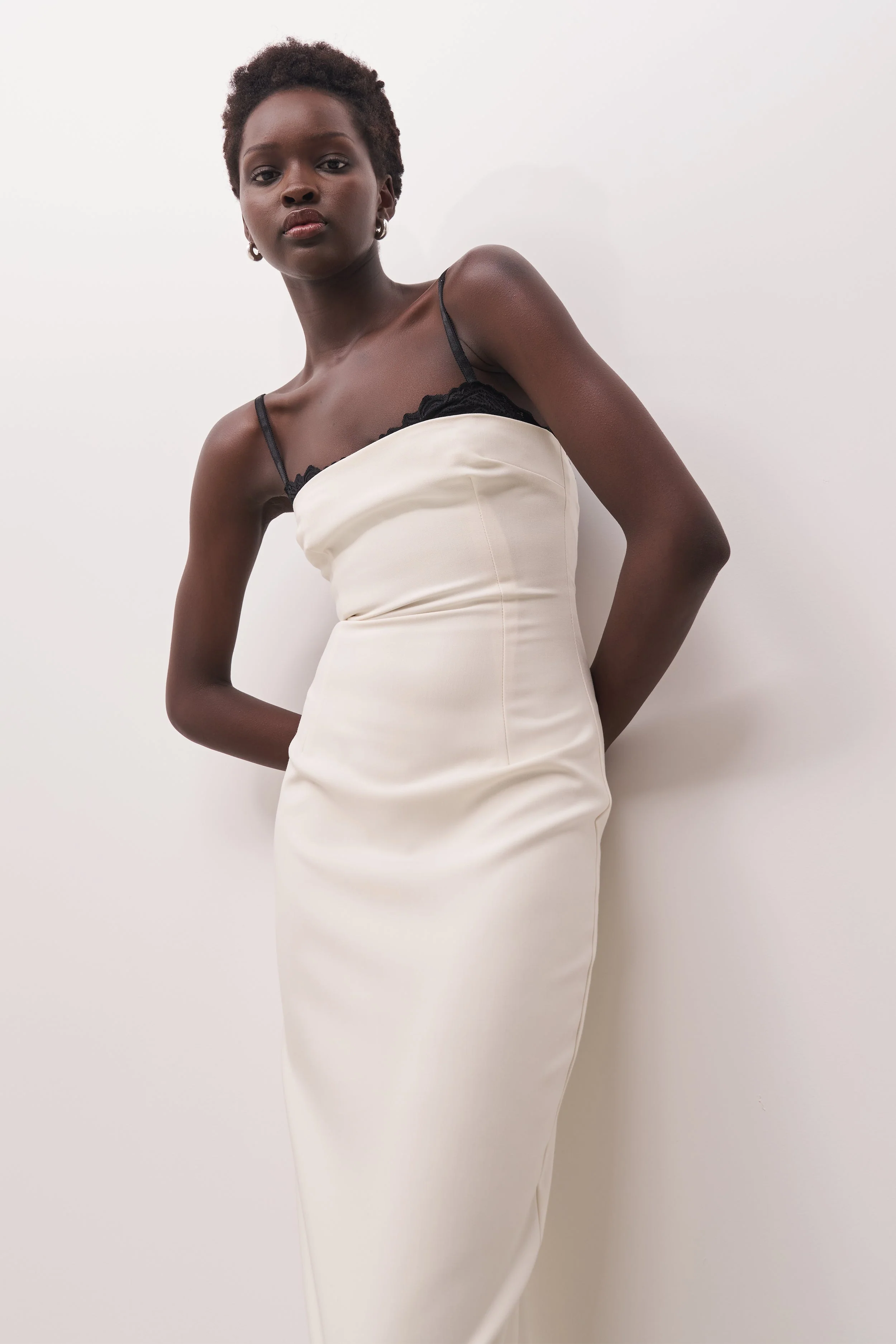 Tailored Bustier Maxi Dress - Cream/Black - Image 10
