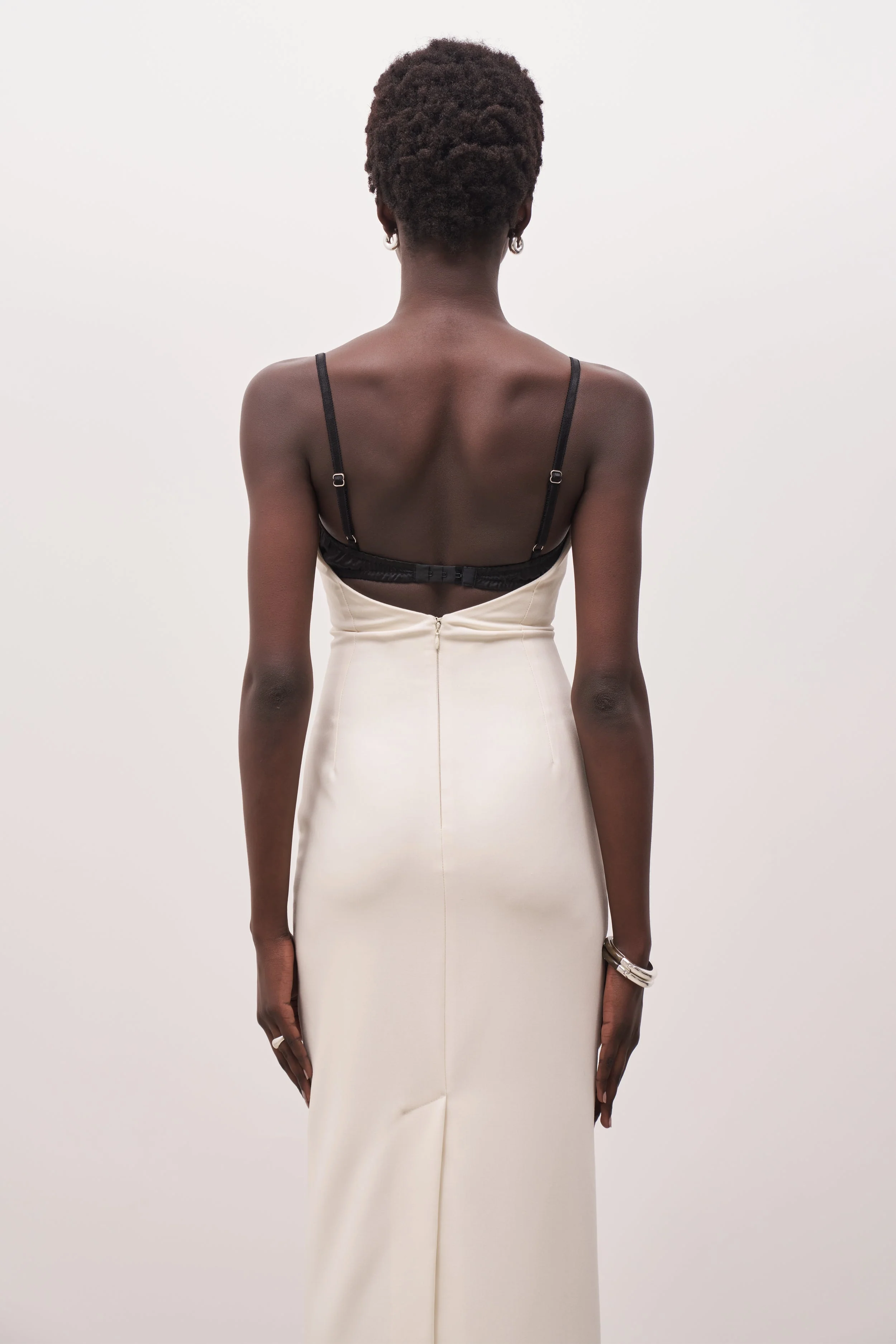 Tailored Bustier Maxi Dress - Cream/Black - Image 11