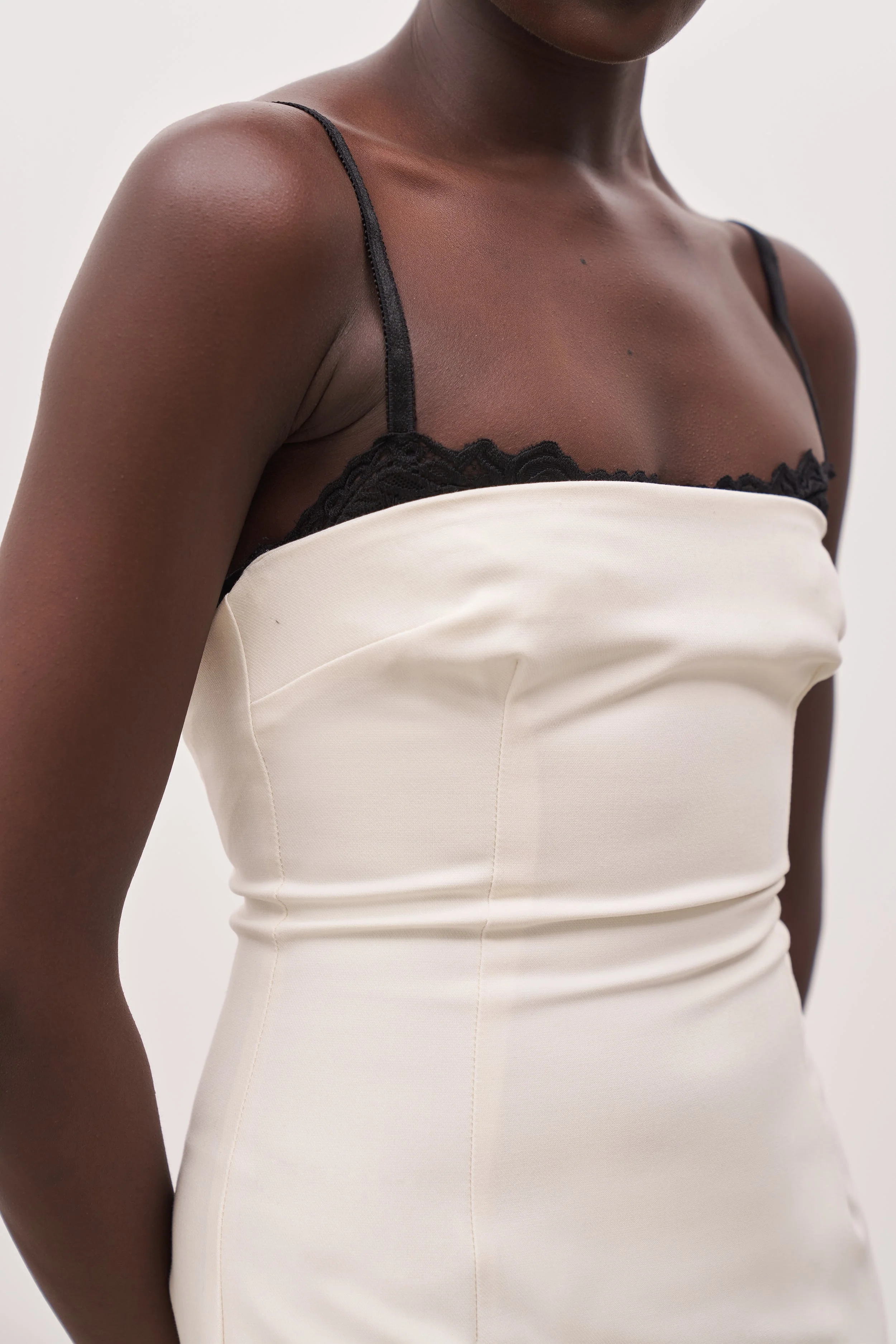 Tailored Bustier Maxi Dress - Cream/Black - Image 12