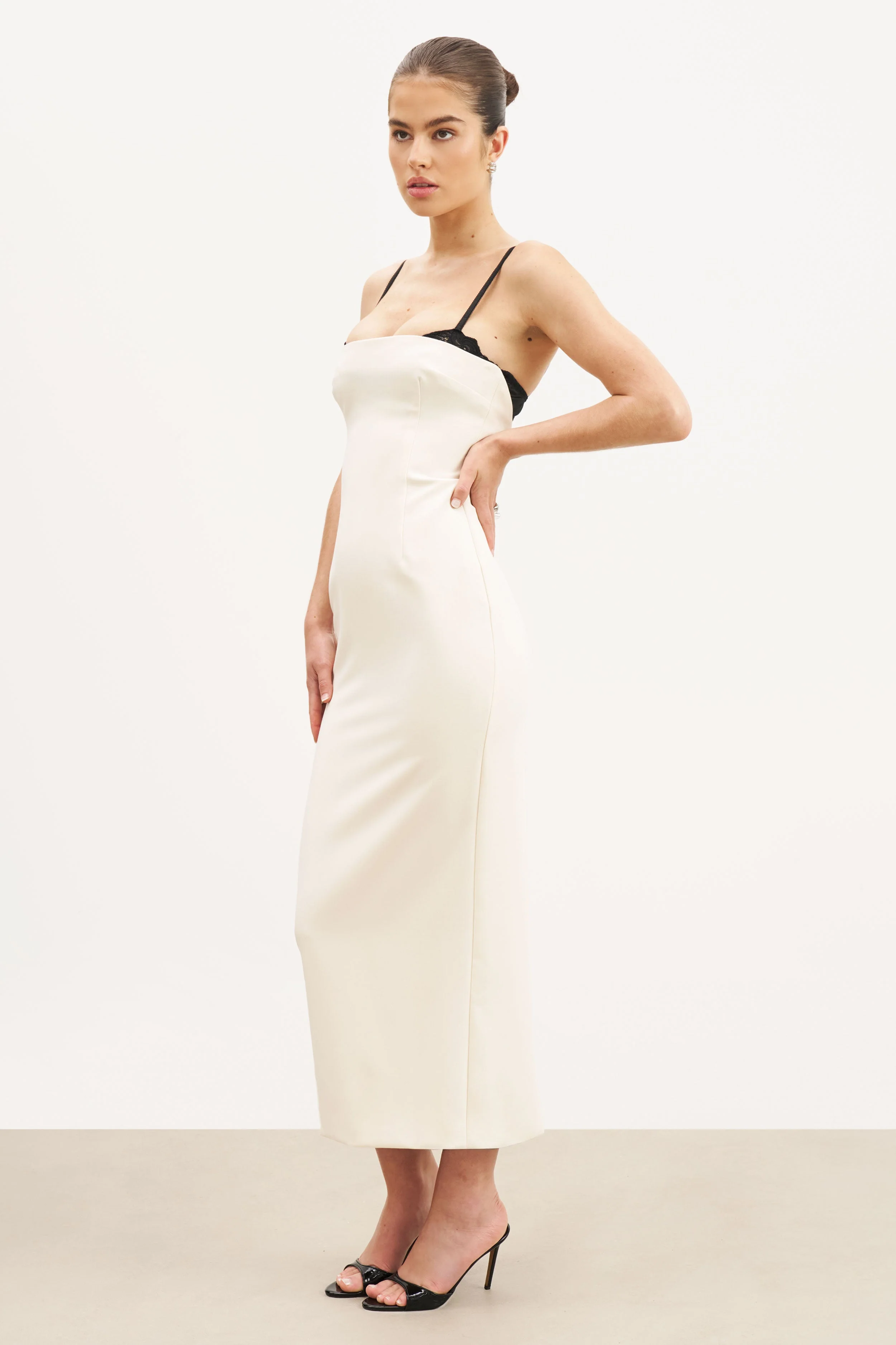 Tailored Bustier Maxi Dress - Cream/Black - Image 4