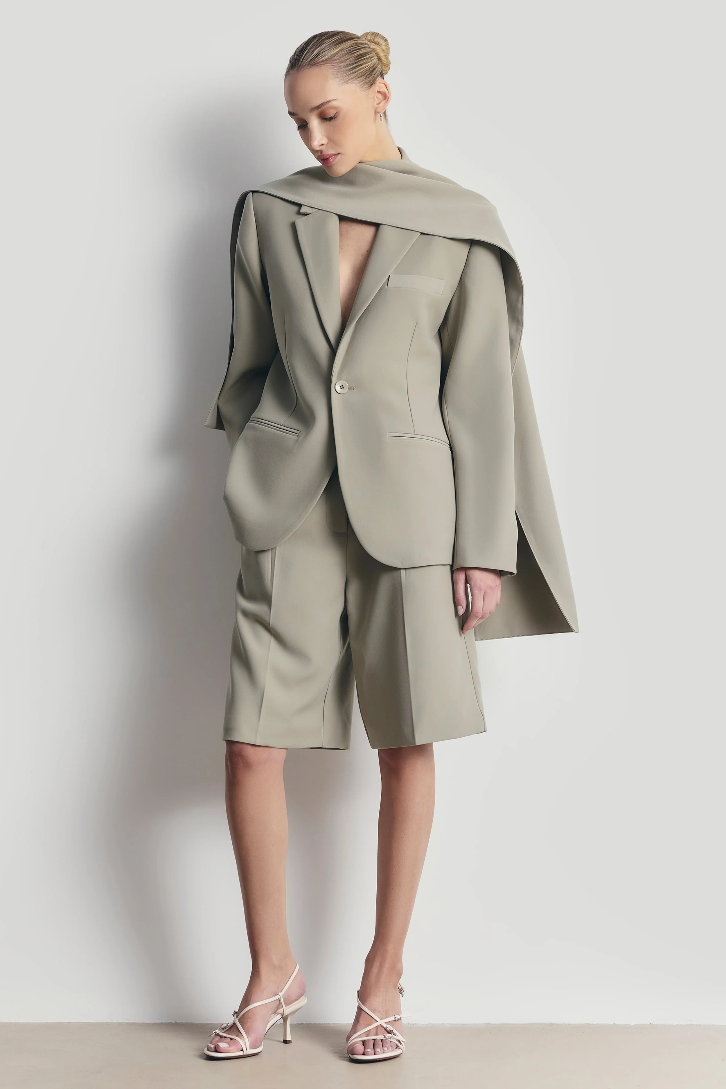 Tailored Dropped Waist Longline Shorts - Antique Sage