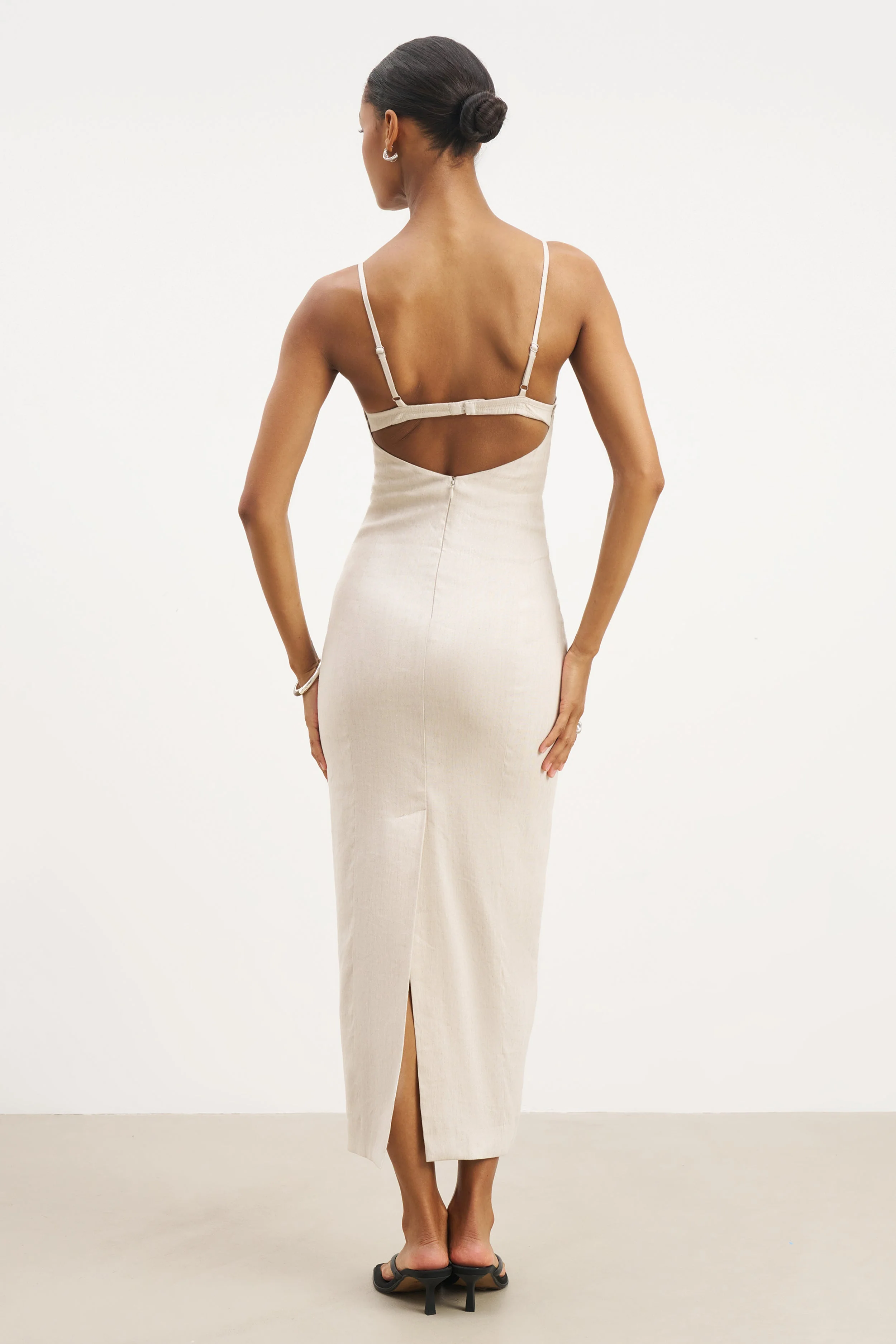 Tailored Linen Bustier Maxi Dress - Birch - Image 8