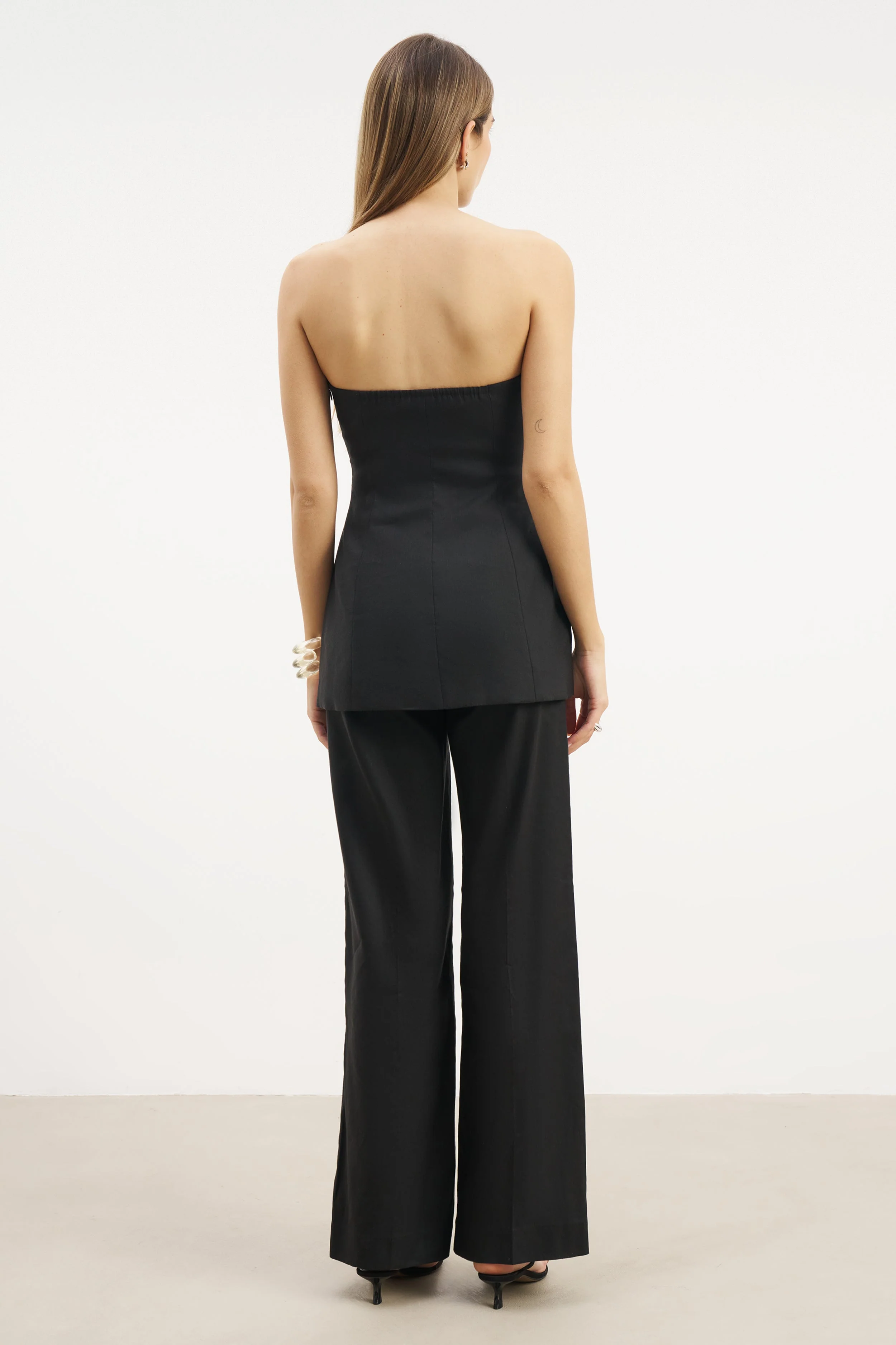Tailored Linen High Rise Trousers - Black - Image 6