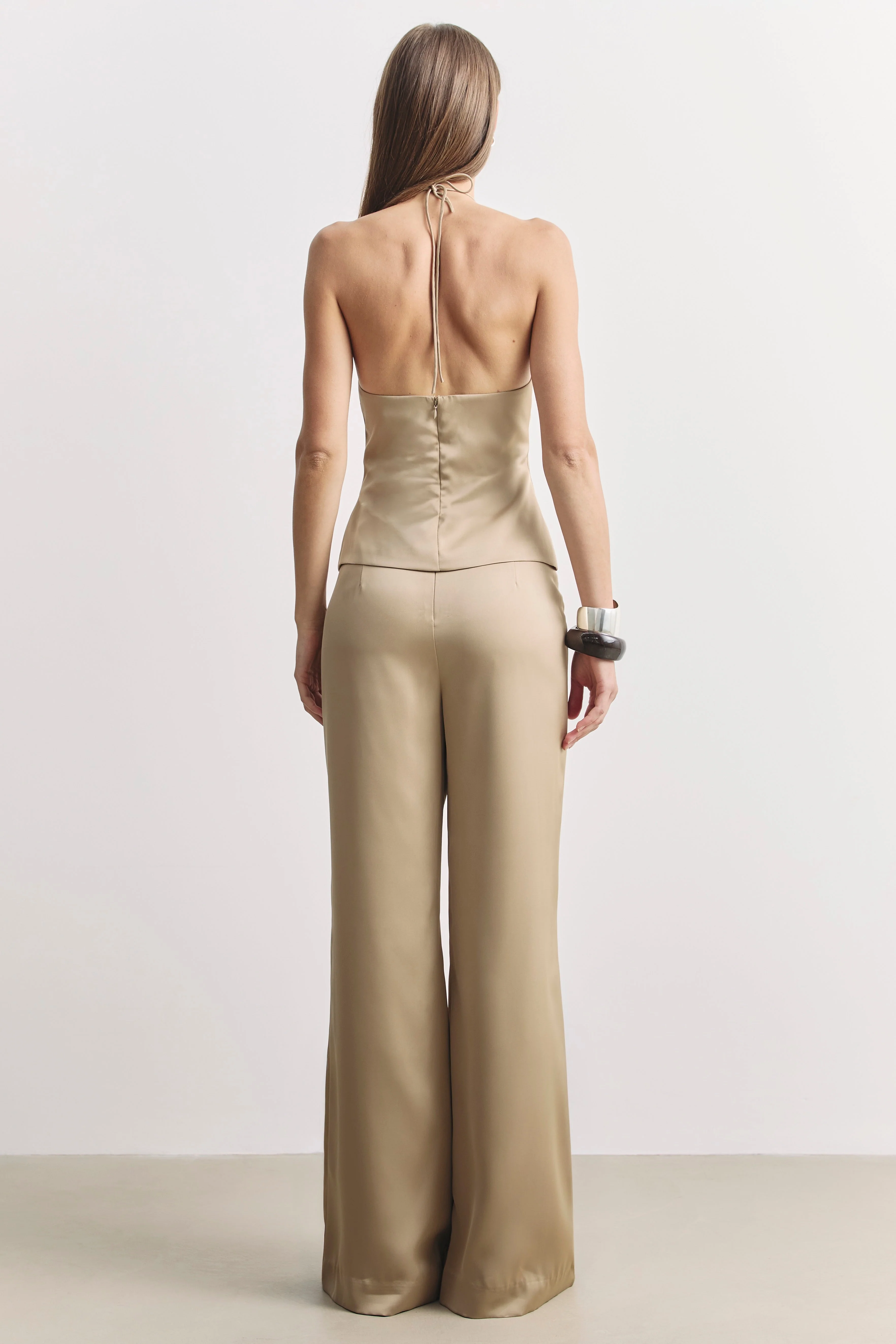 Tailored Satin Halterneck Top - Bronze - Image 7
