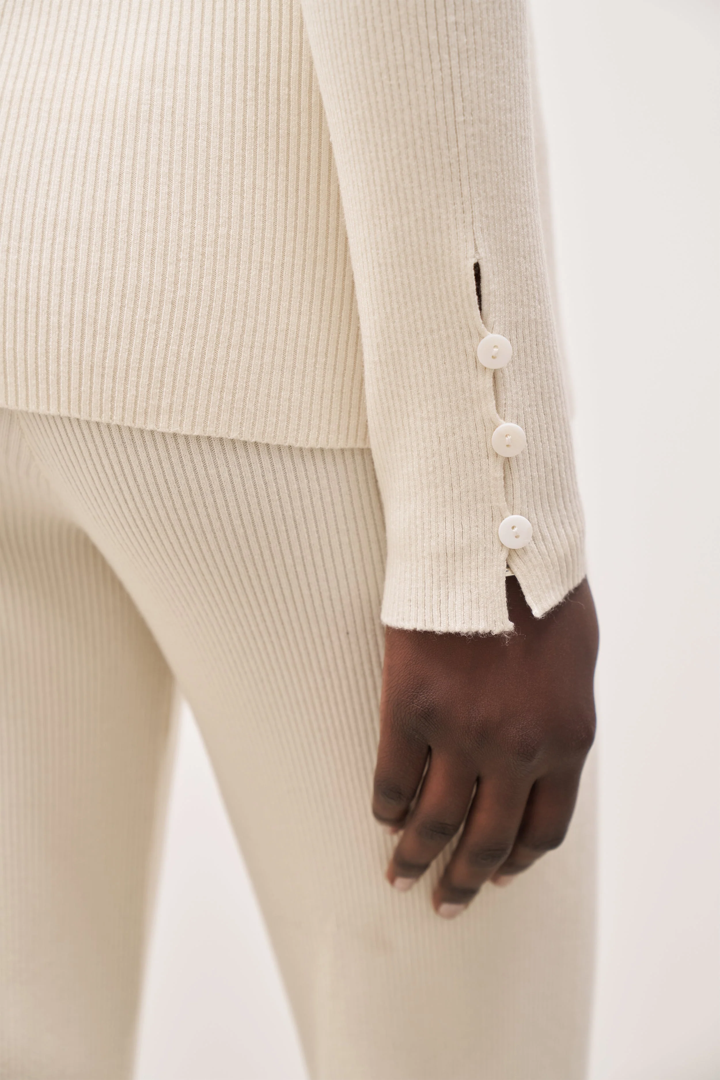 V Neck Ribbed Knit Cardigan - Cream - Image 5