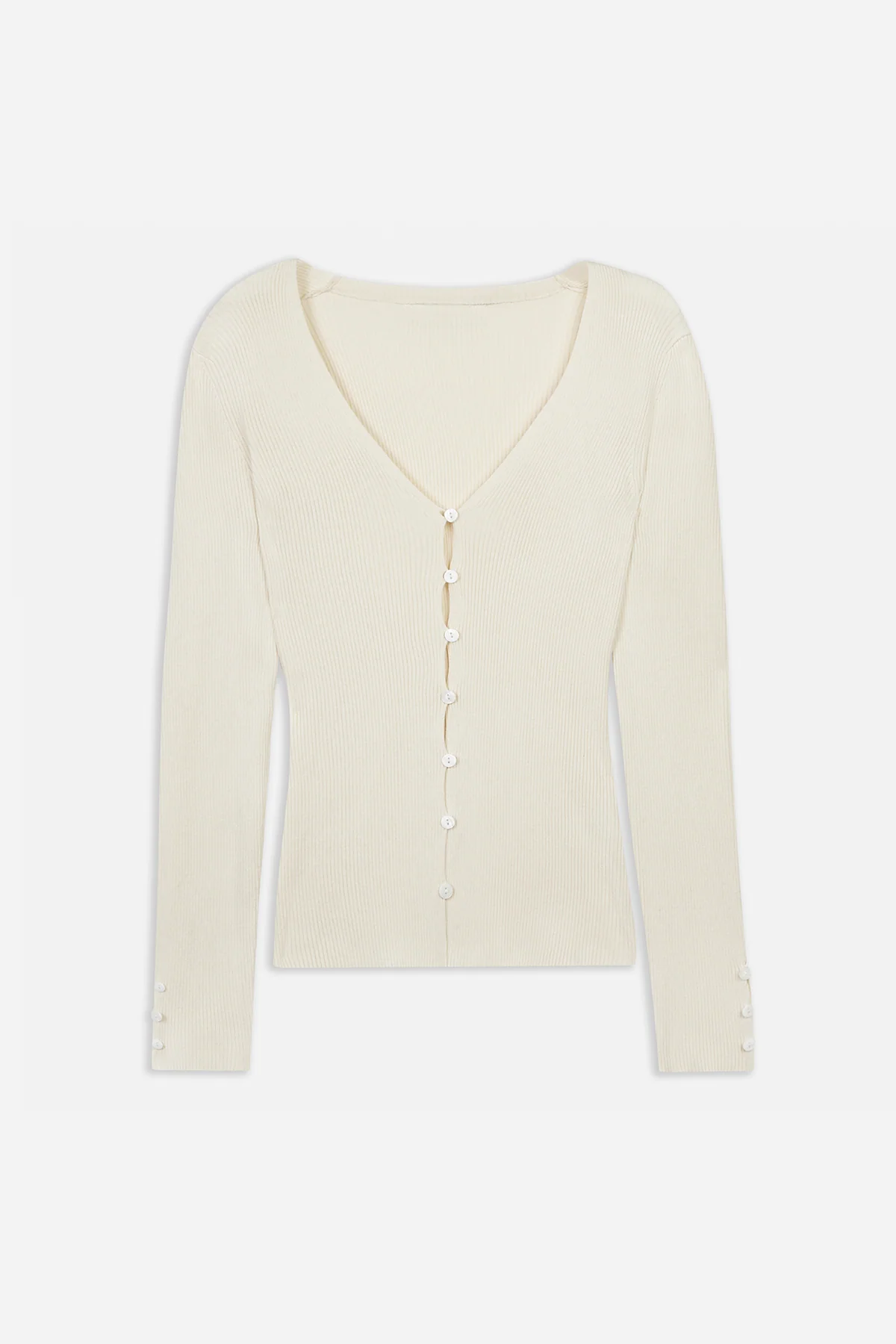 V Neck Ribbed Knit Cardigan - Cream - Image 7
